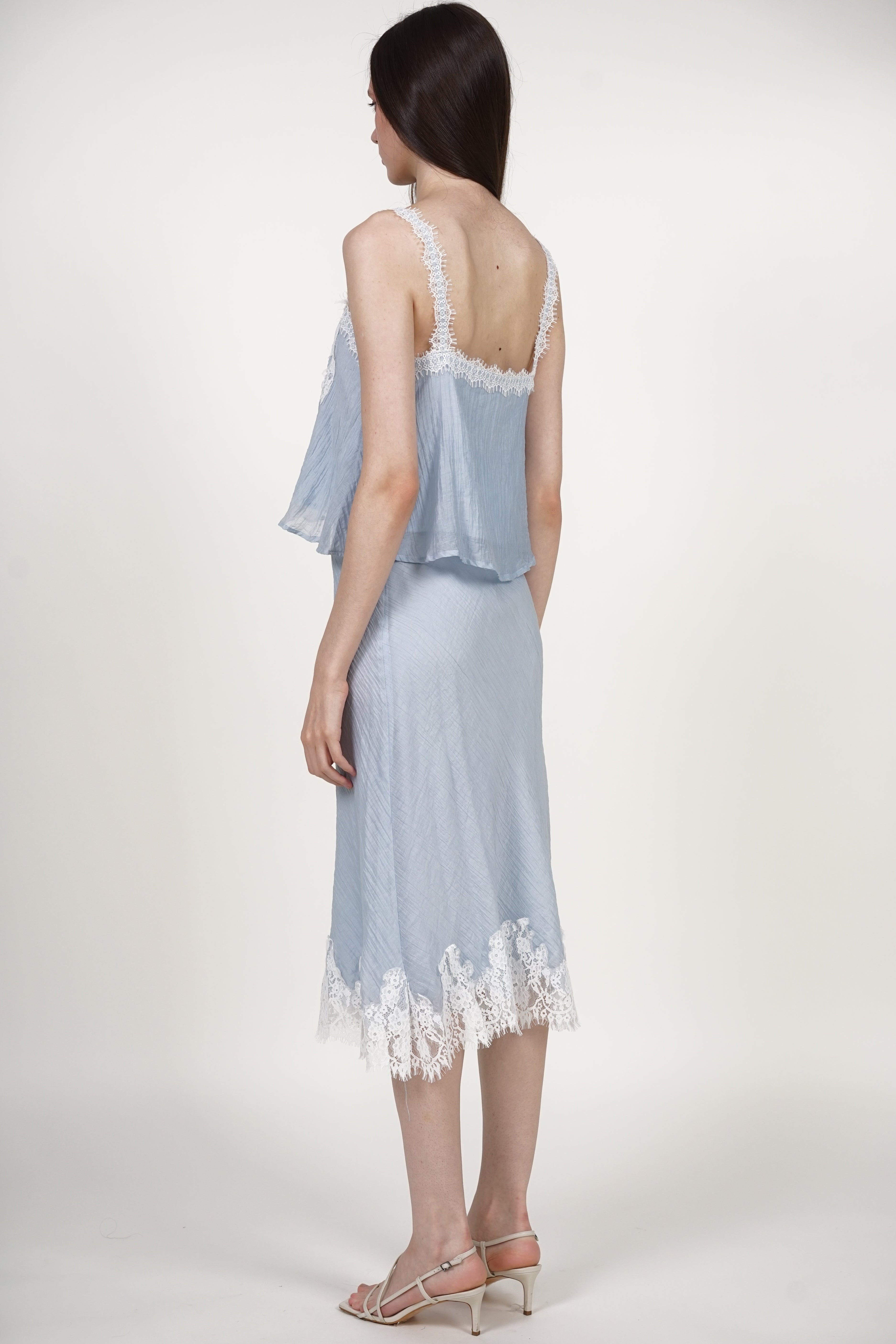 COMING SOON - A-Line Lace Hem Skirt in Blue