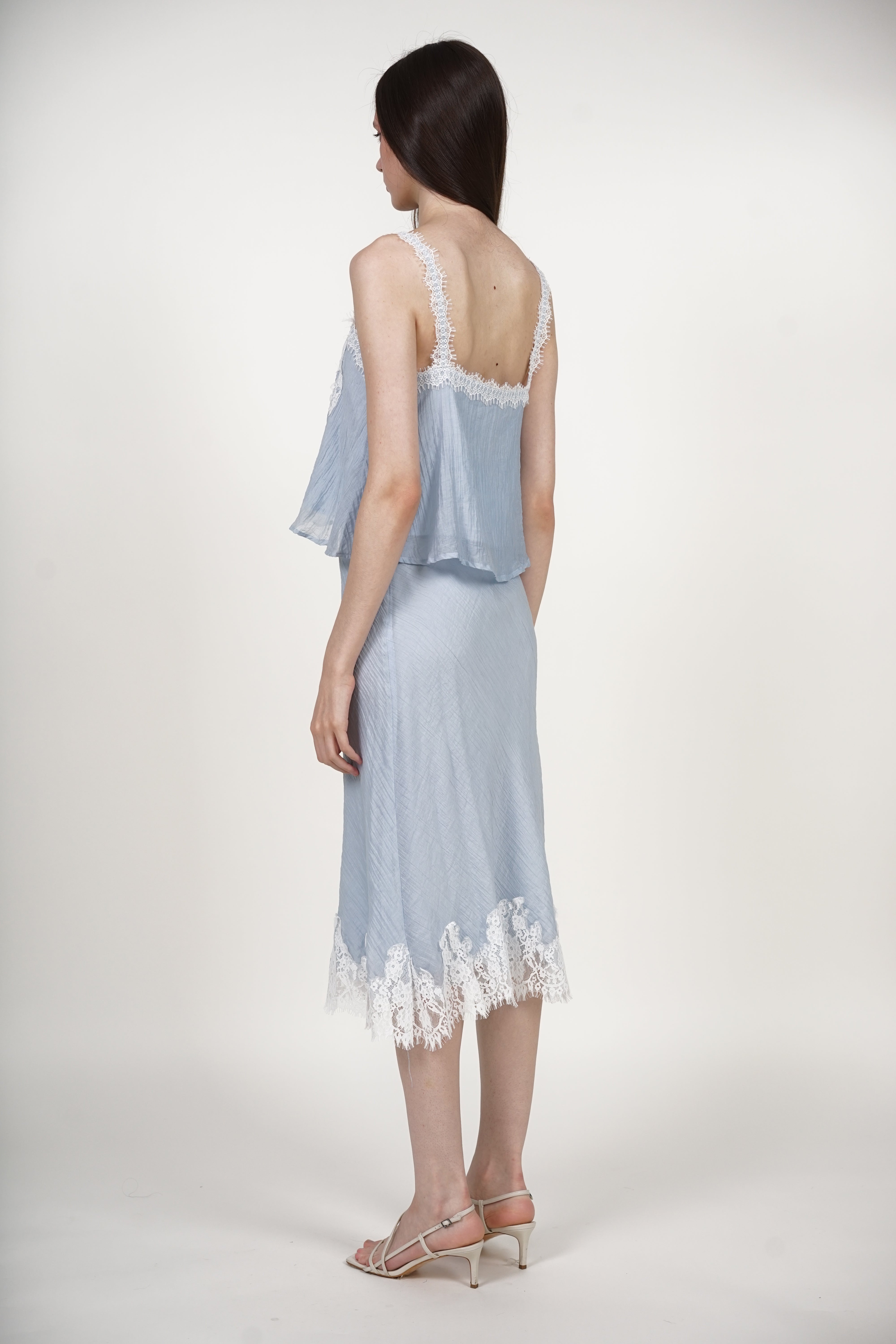 A-Line Lace Hem Skirt in Blue