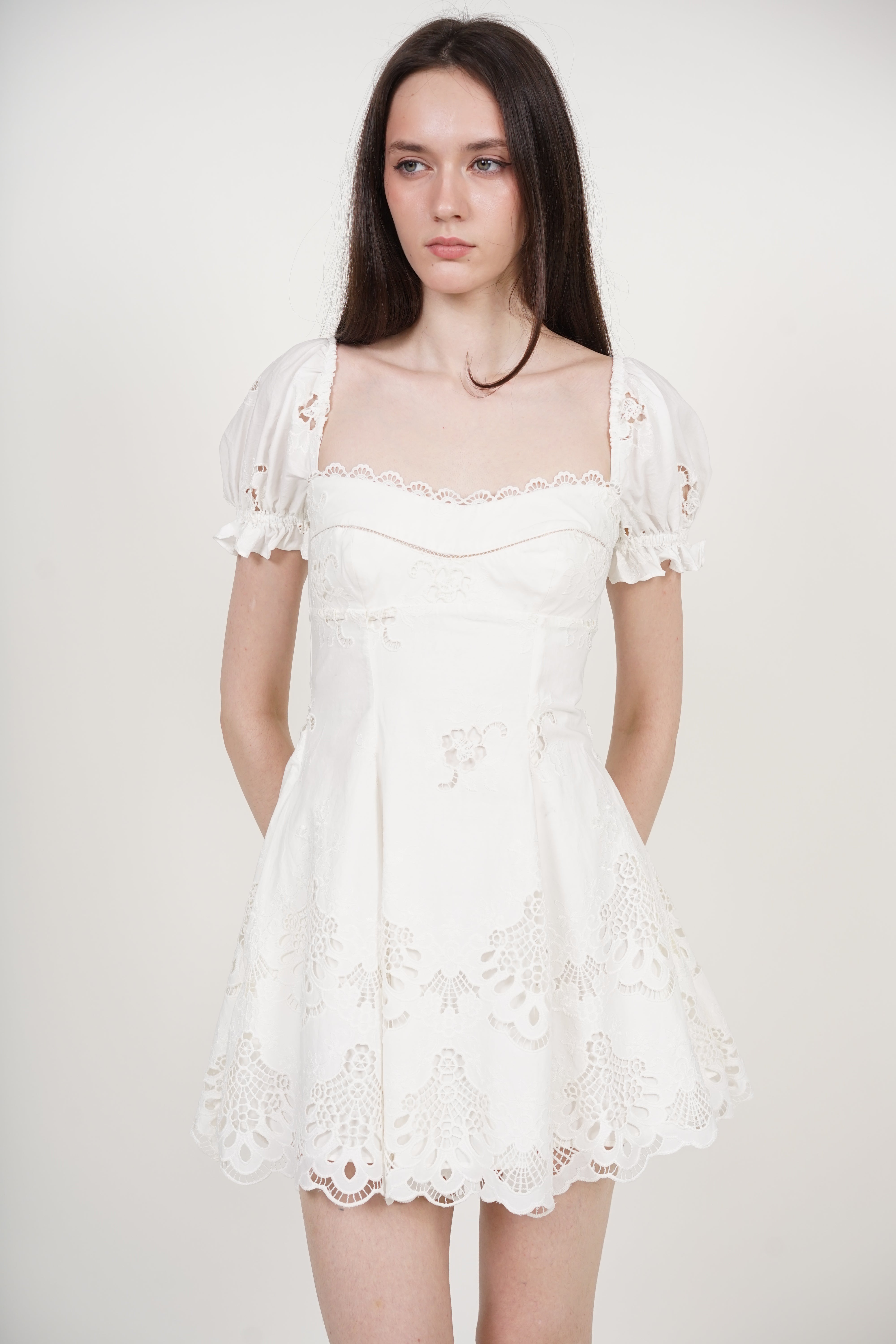 COMING SOON - Puff Sleeve Mini Dress in White broderie Anglaise
