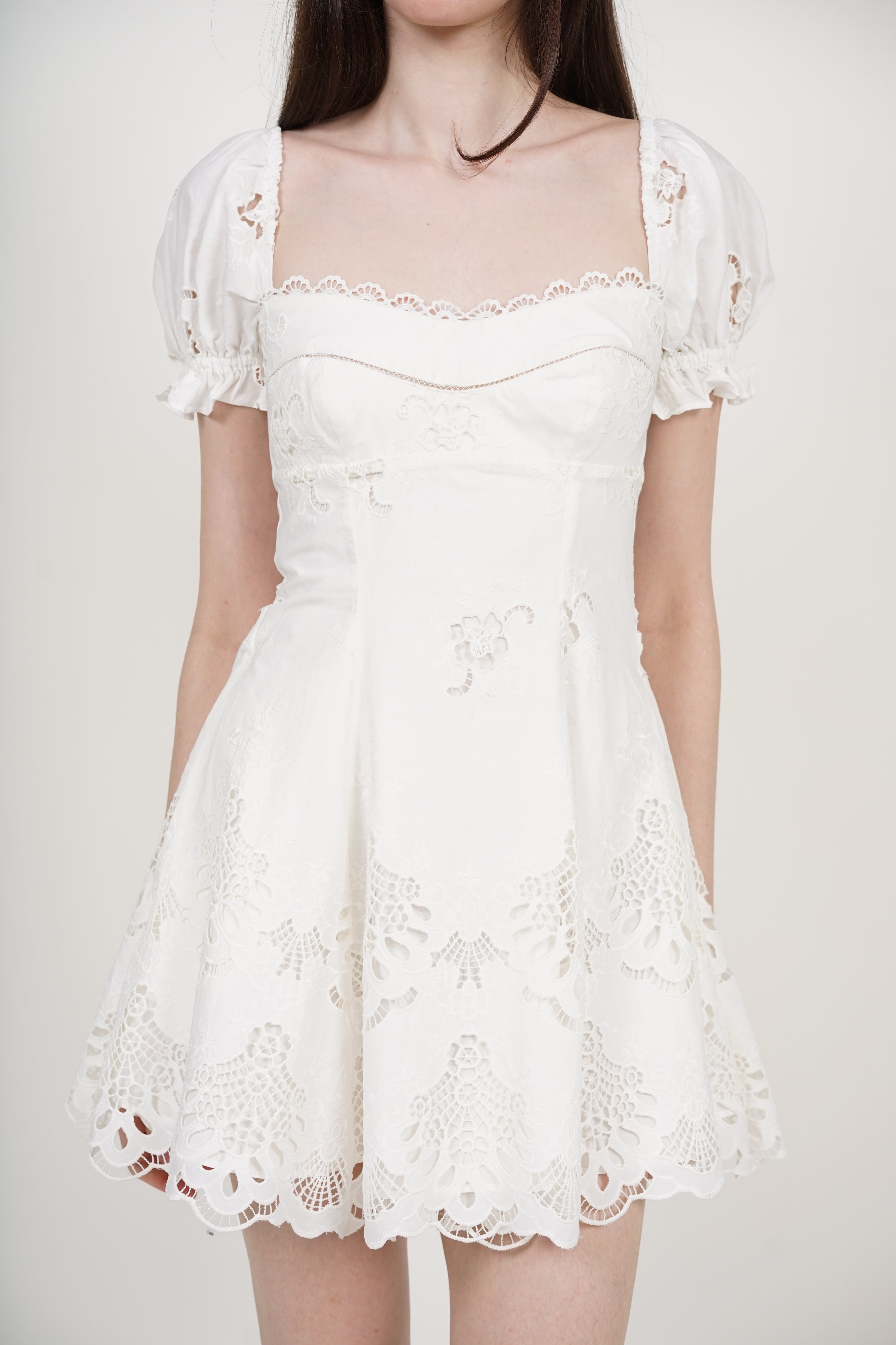 COMING SOON - Puff Sleeve Mini Dress in White broderie Anglaise