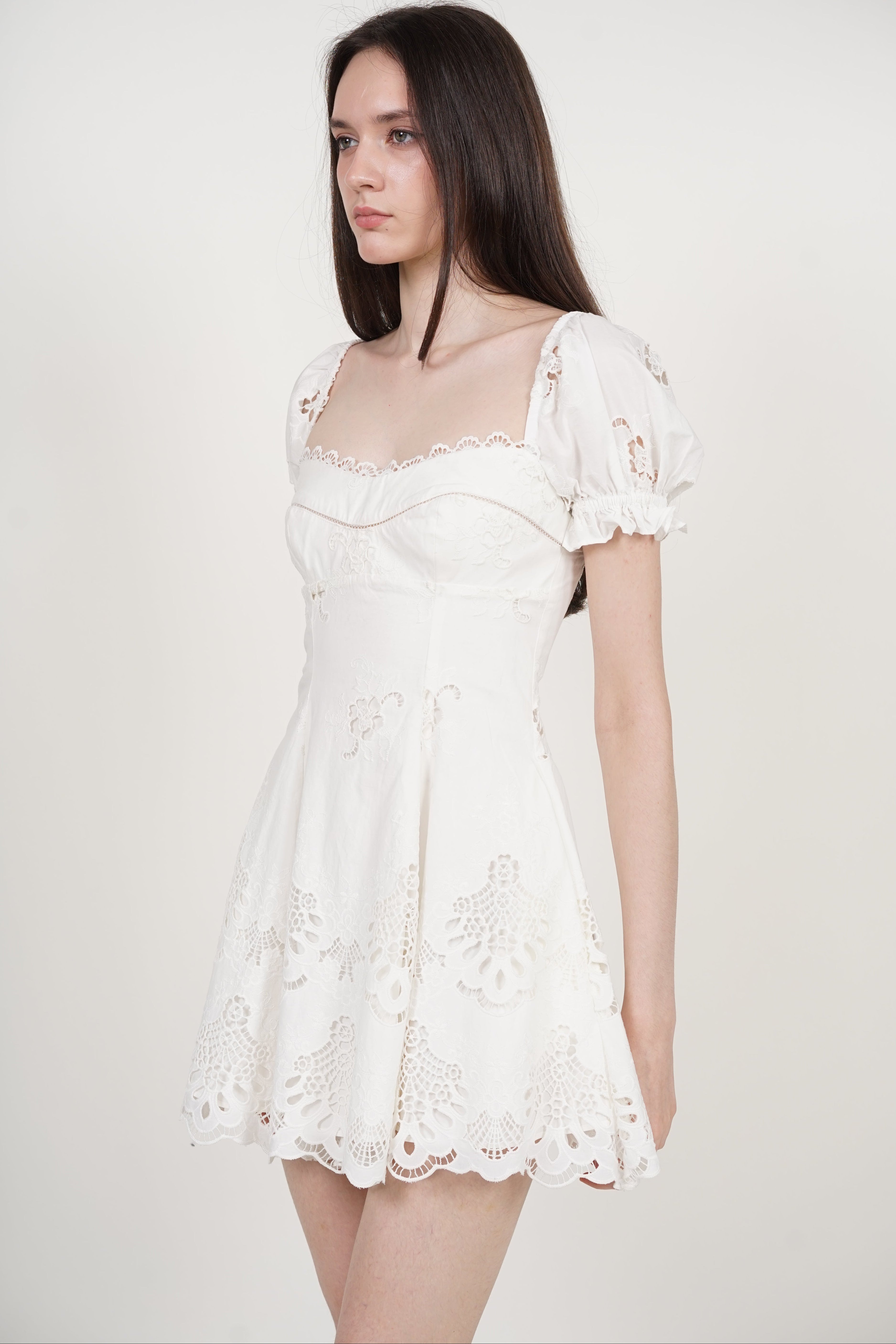 COMING SOON - Puff Sleeve Mini Dress in White broderie Anglaise