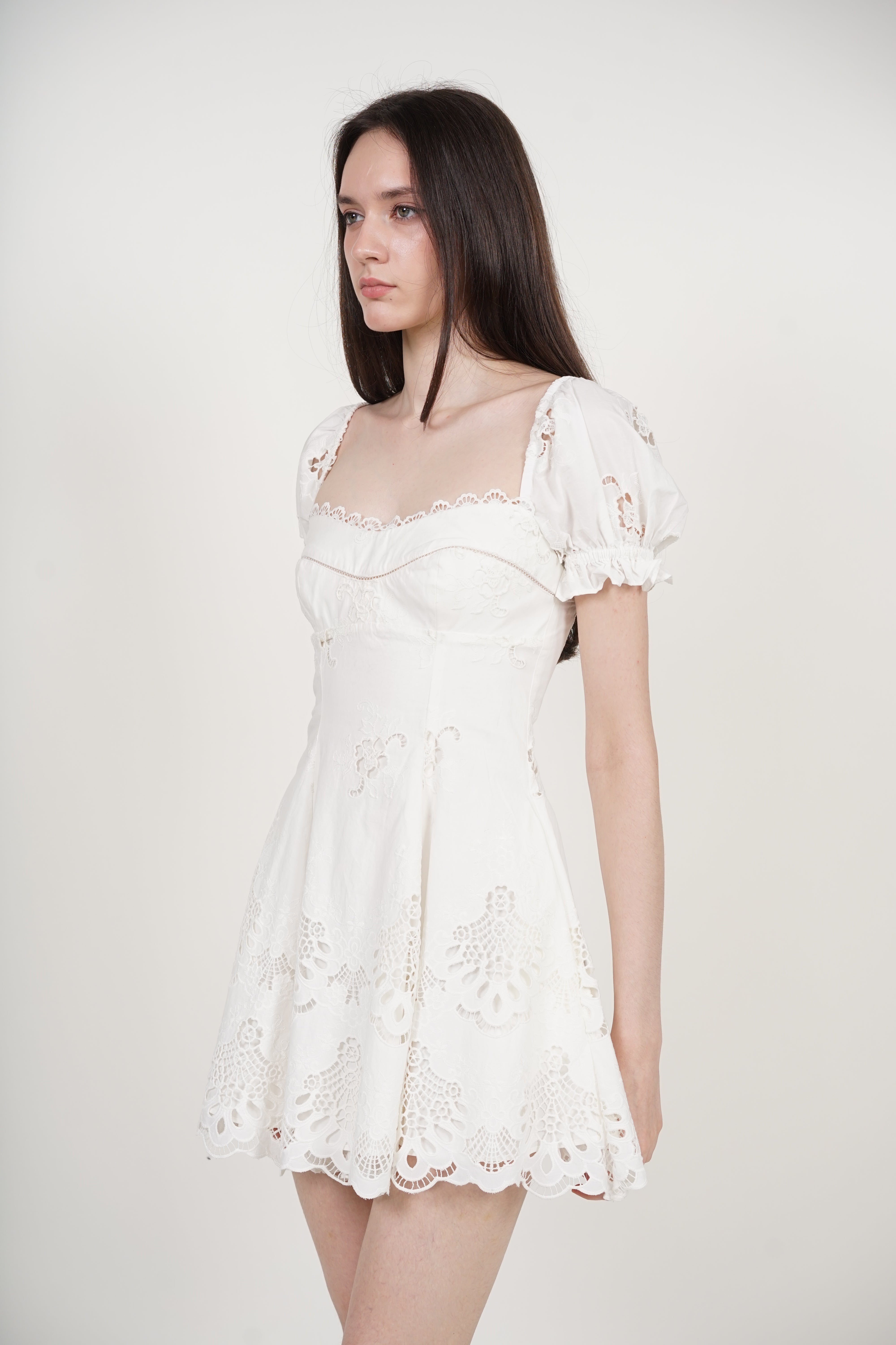 COMING SOON - Puff Sleeve Mini Dress in White broderie Anglaise