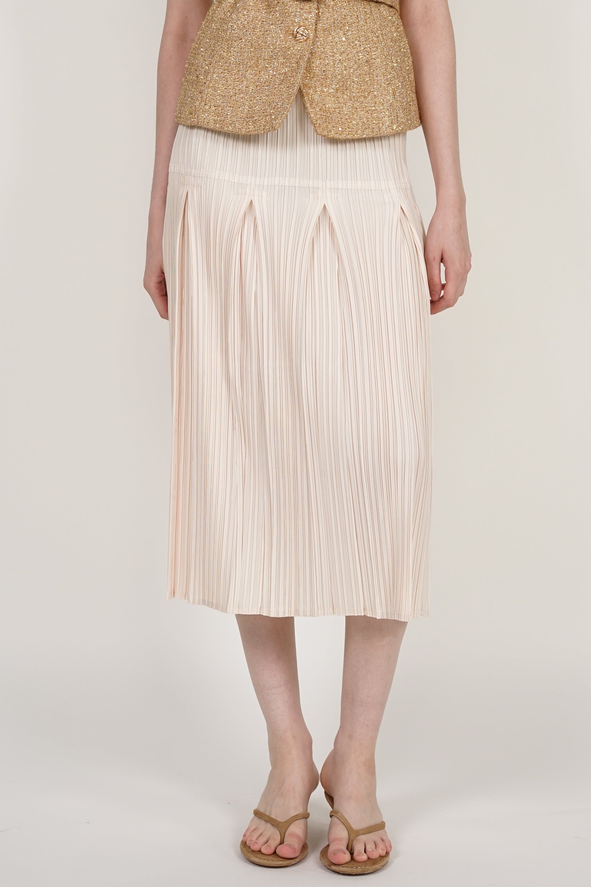 Godet Pleated Skirt in Ecru