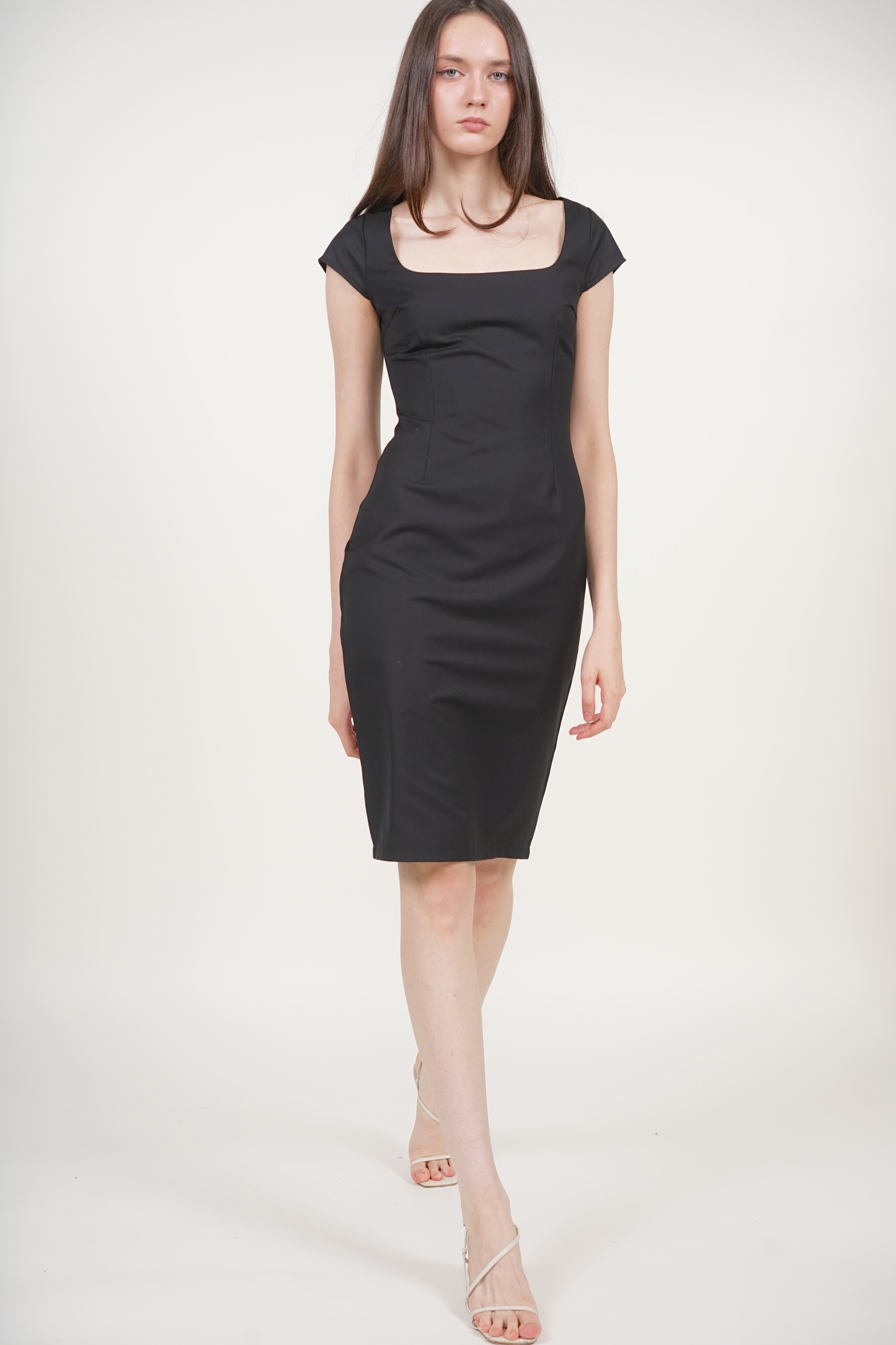 Cap Sleeve Midi Dress in Black