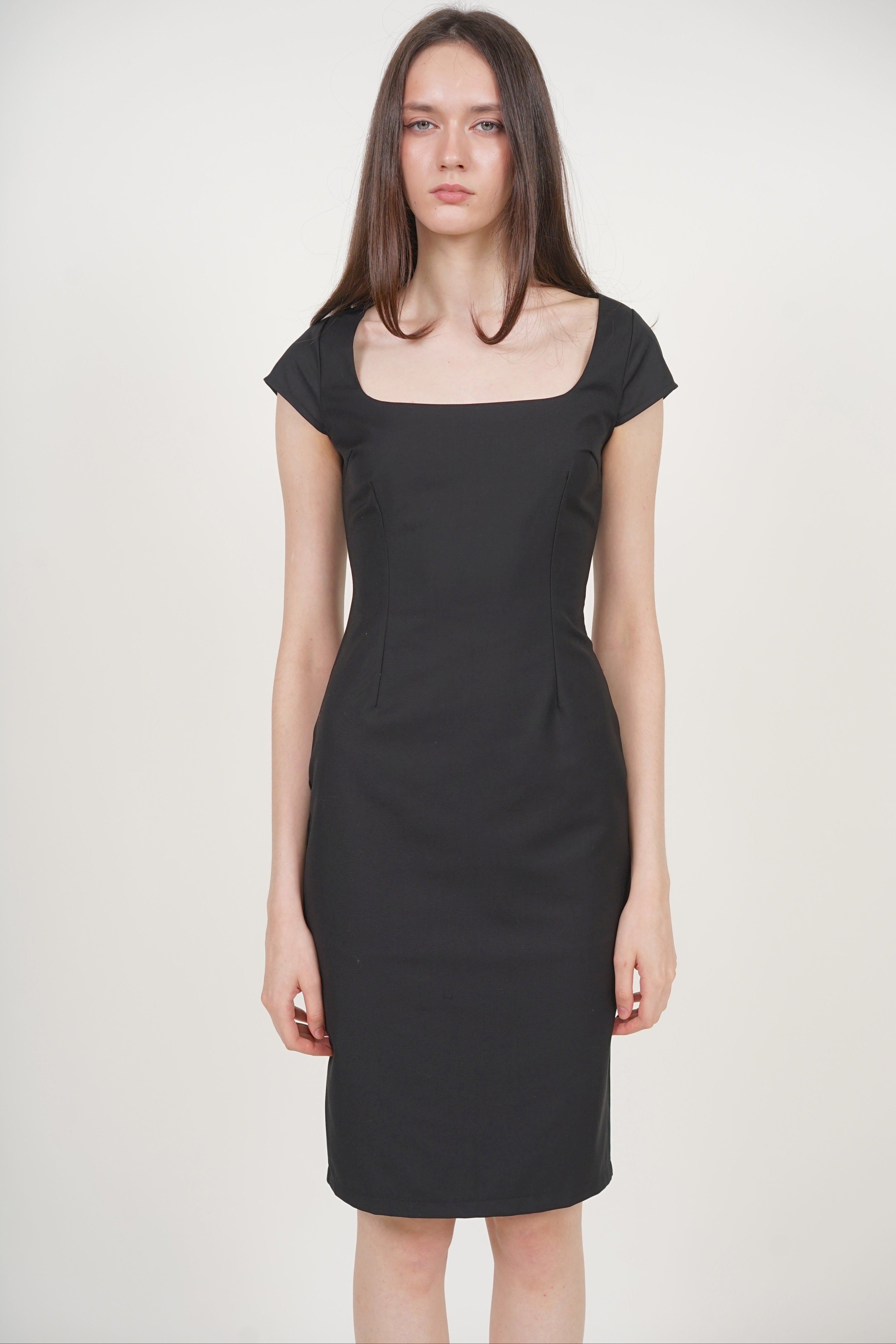 Cap Sleeve Midi Dress in Black