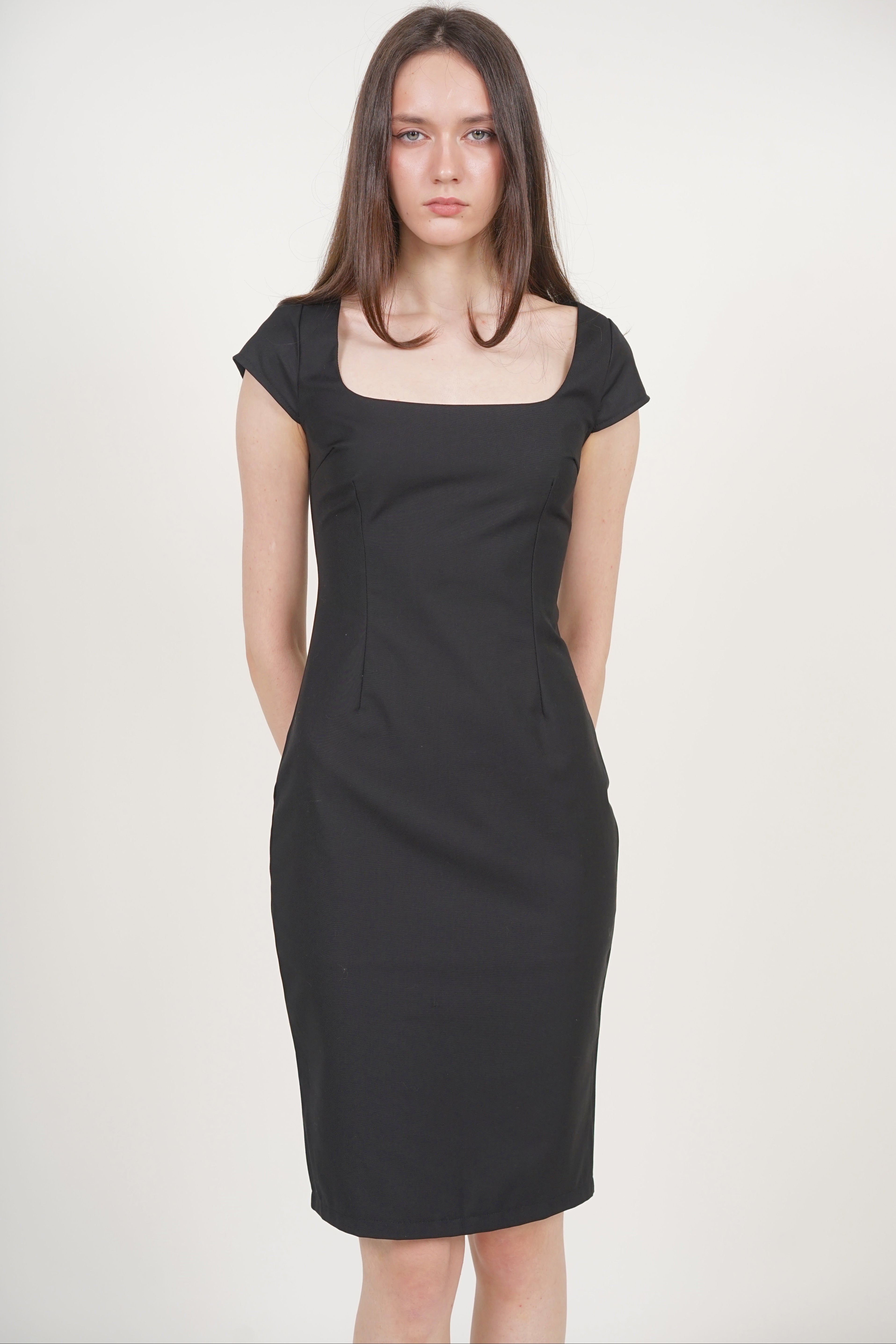 Cap Sleeve Midi Dress in Black