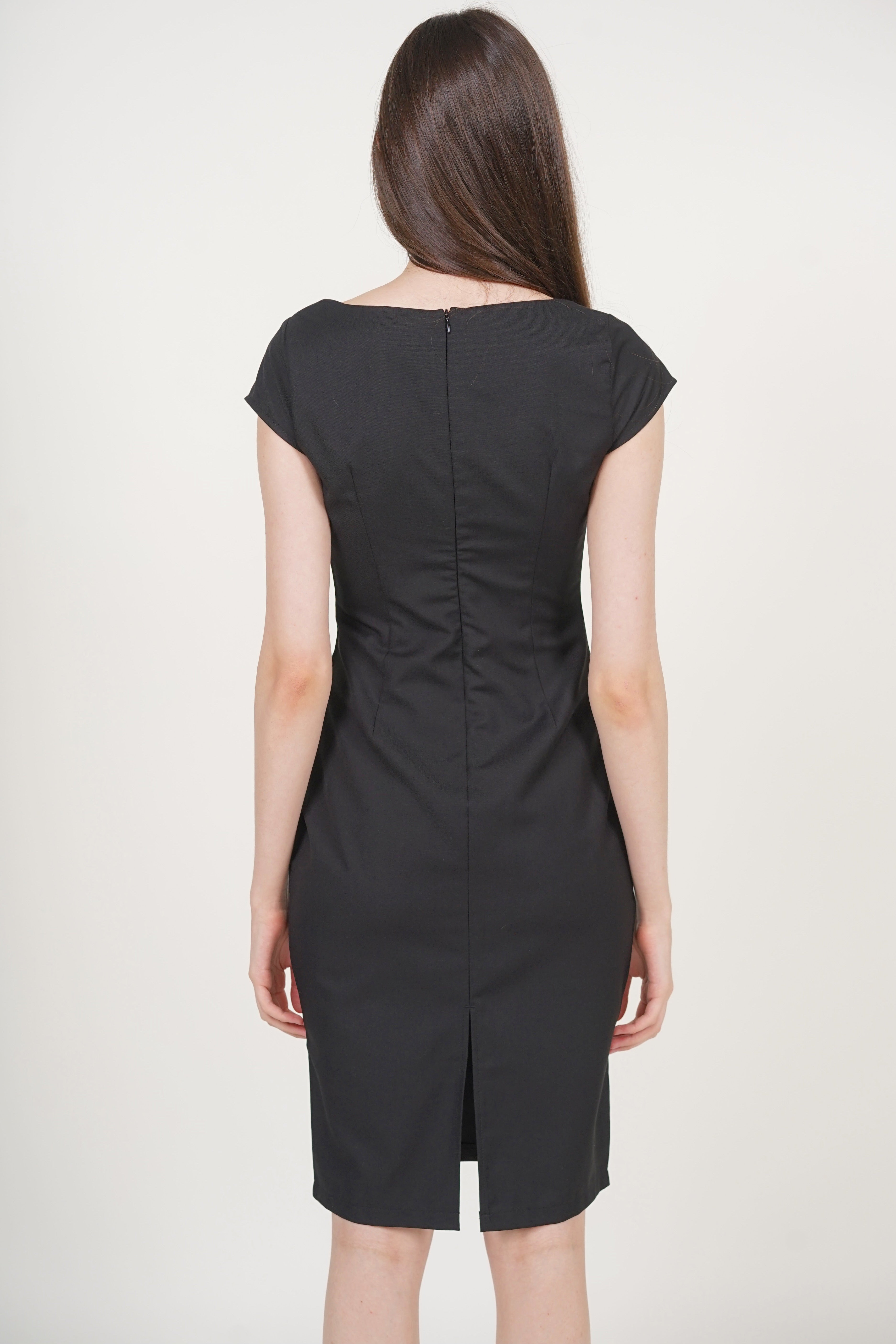 Cap Sleeve Midi Dress in Black