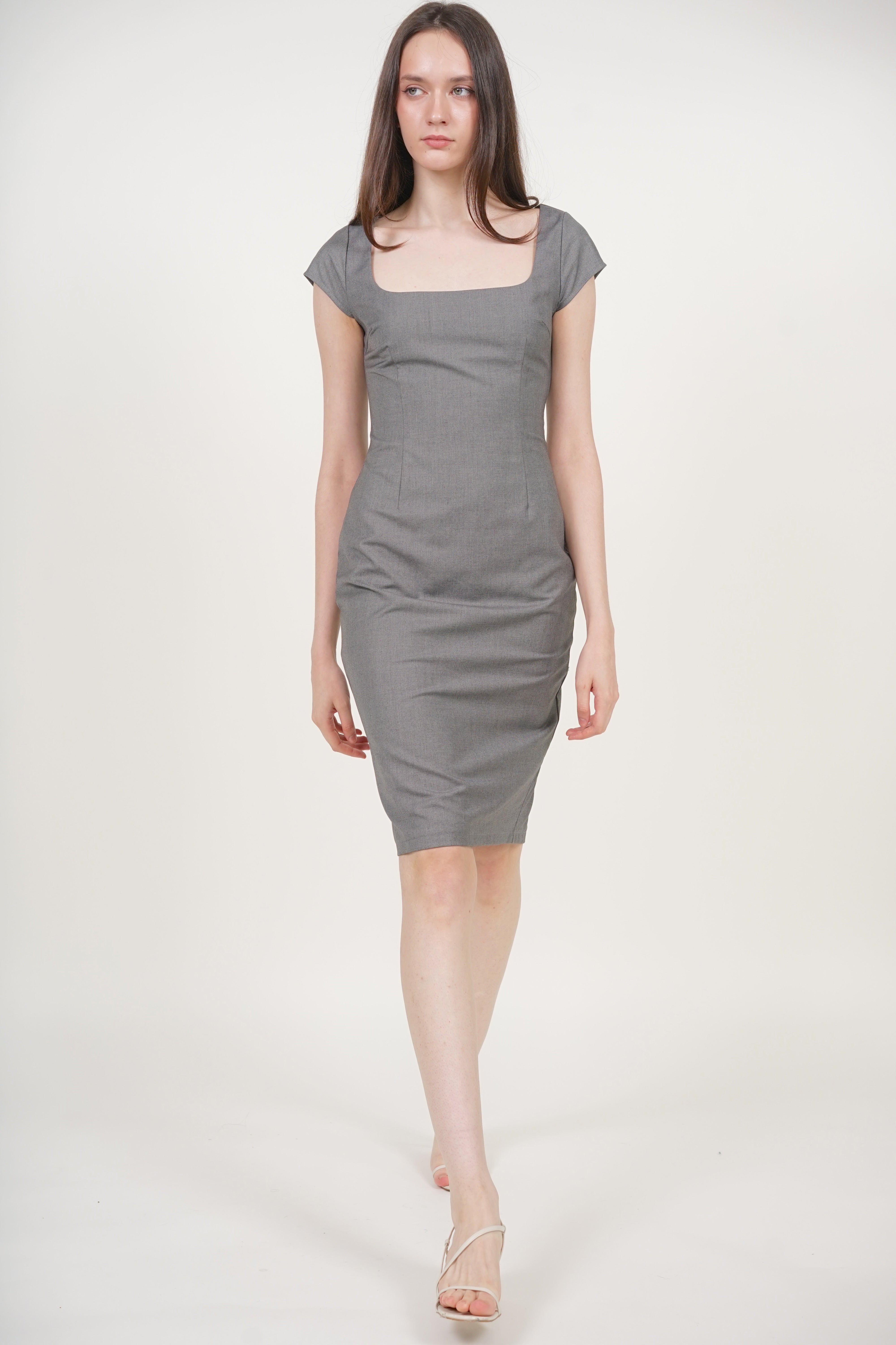 Cap Sleeve Midi Dress in Grey