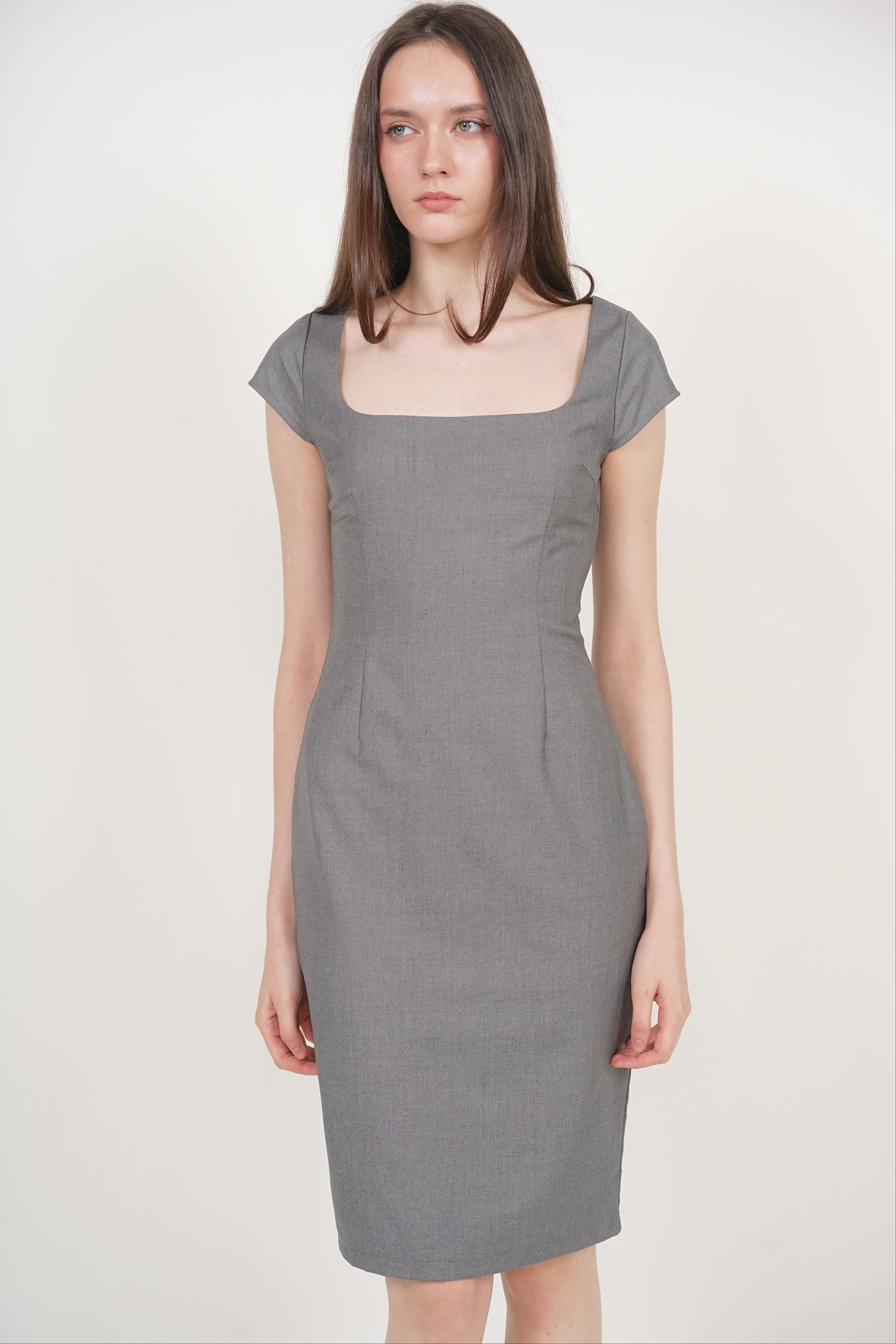 Cap Sleeve Midi Dress in Grey