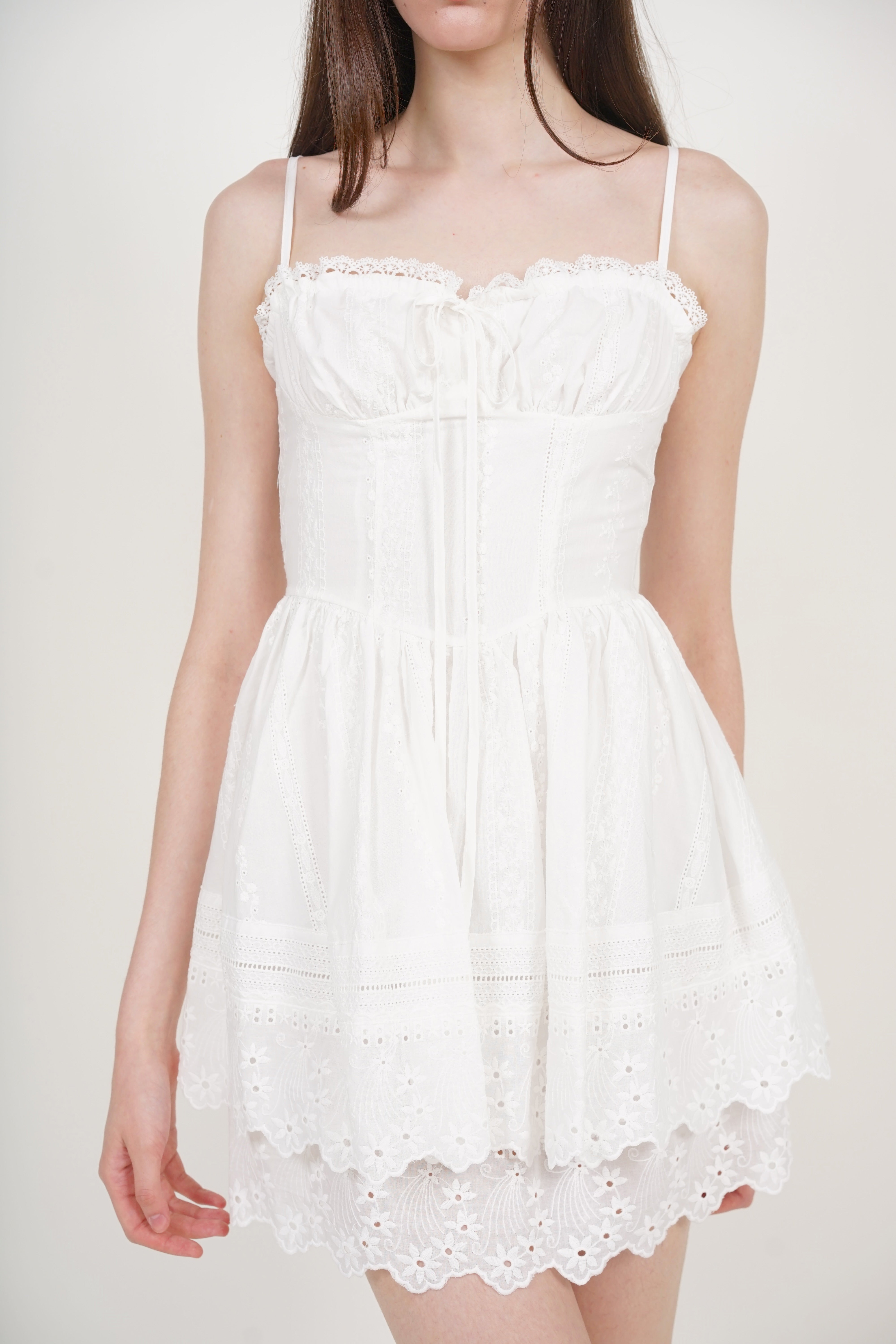 Sweetheart Strap Embroidered Dress in White