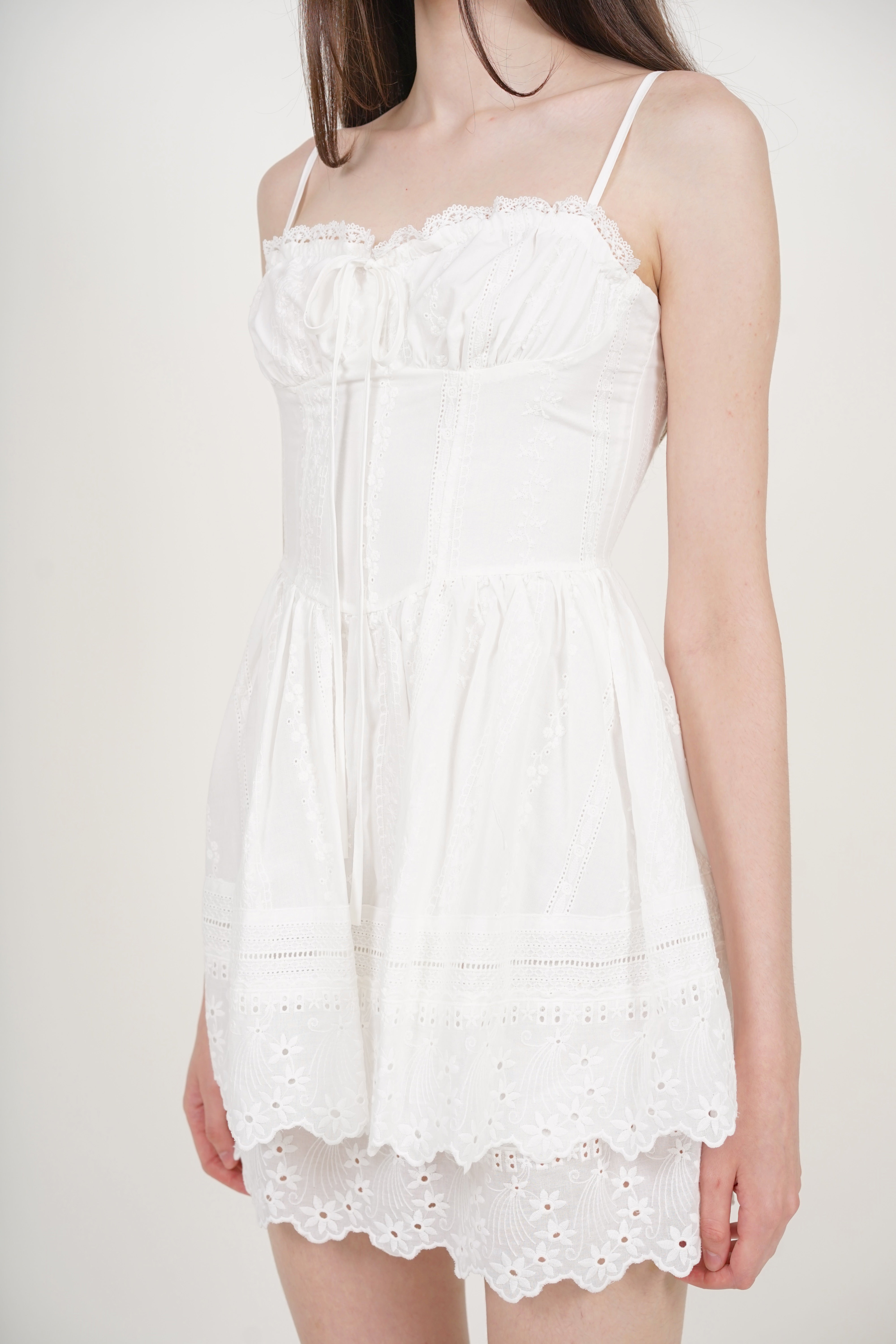 Sweetheart Strap Embroidered Dress in White