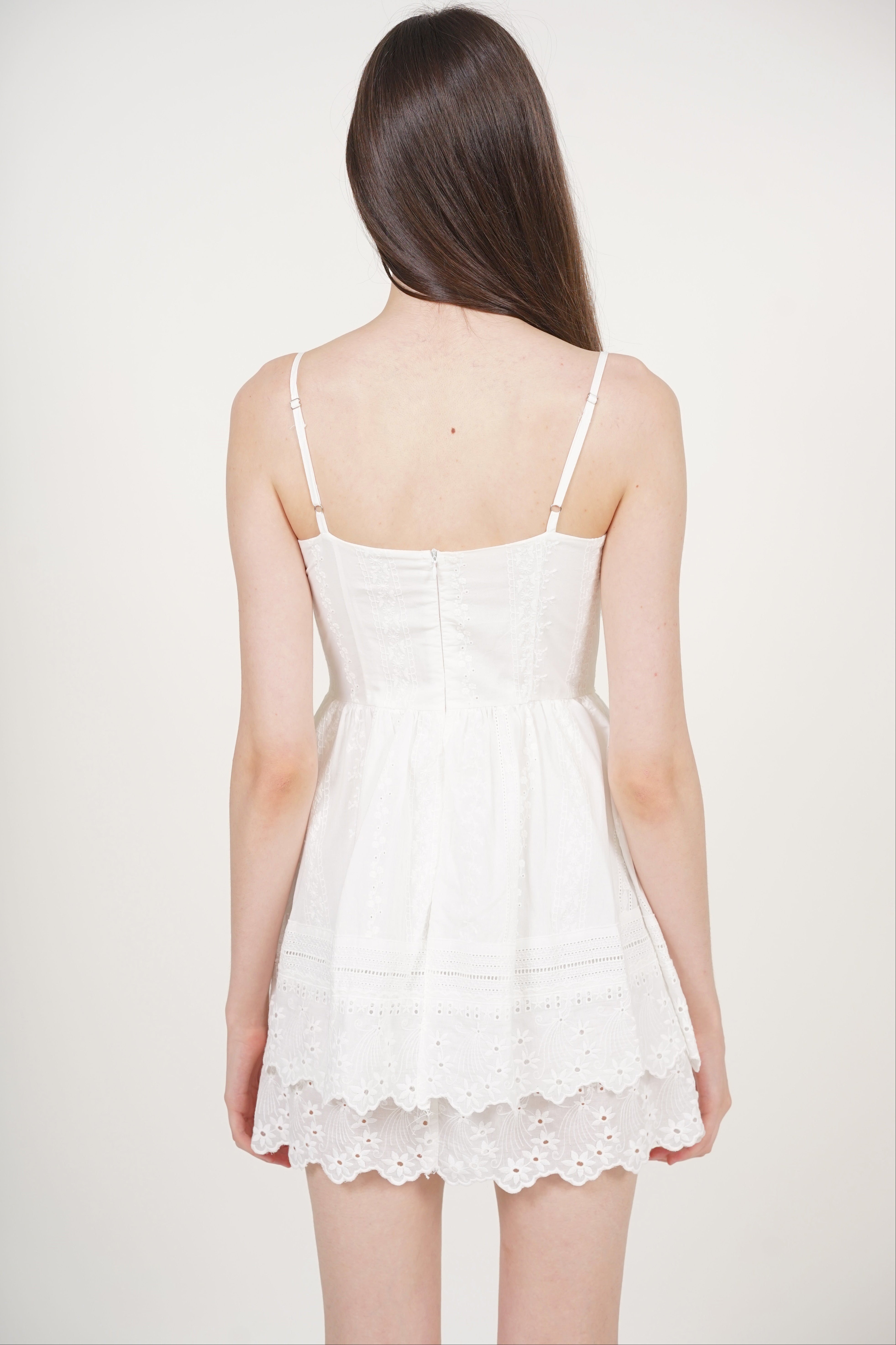 Sweetheart Strap Embroidered Dress in White