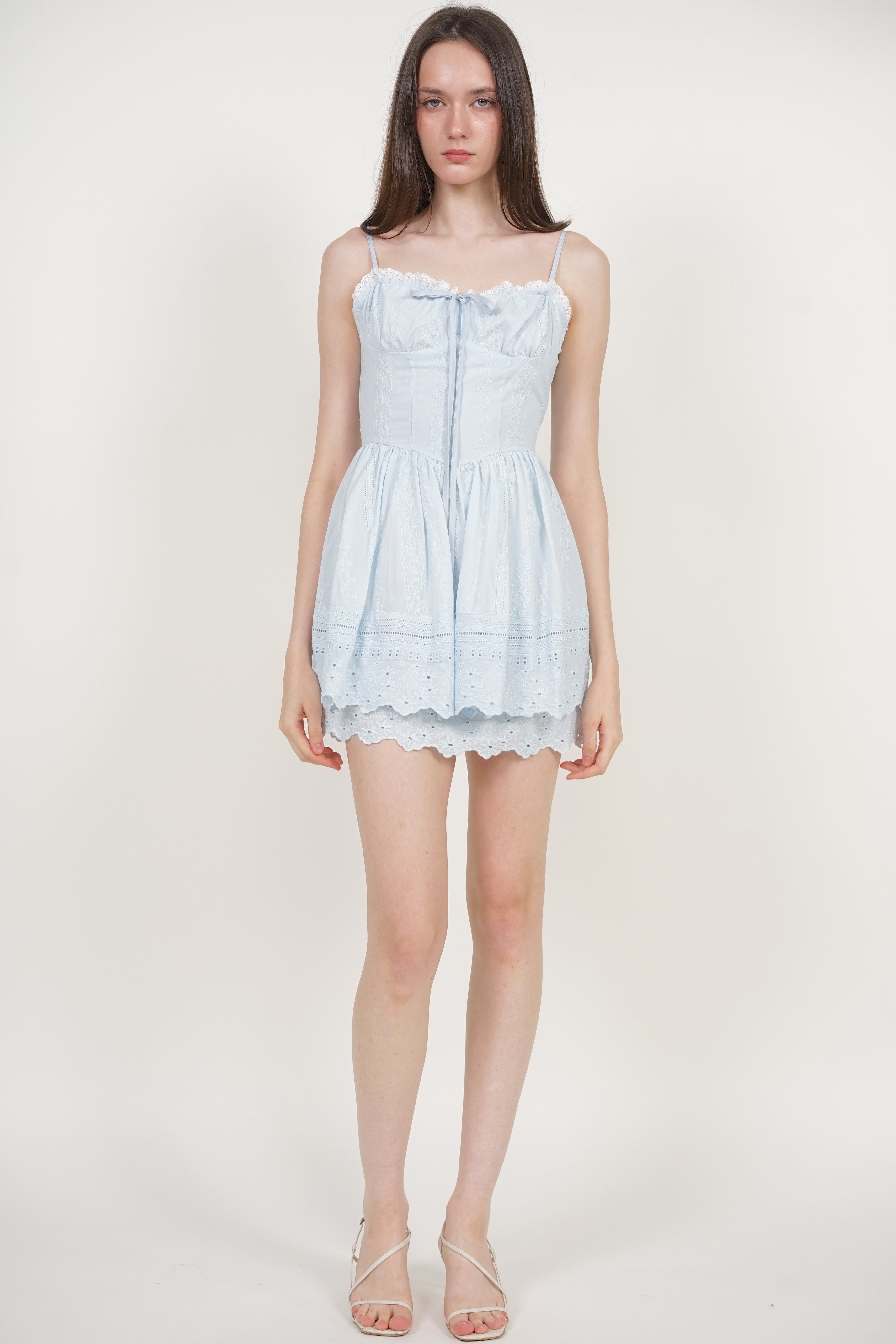 Sweetheart Strap Embroidered Dress in Baby Blue