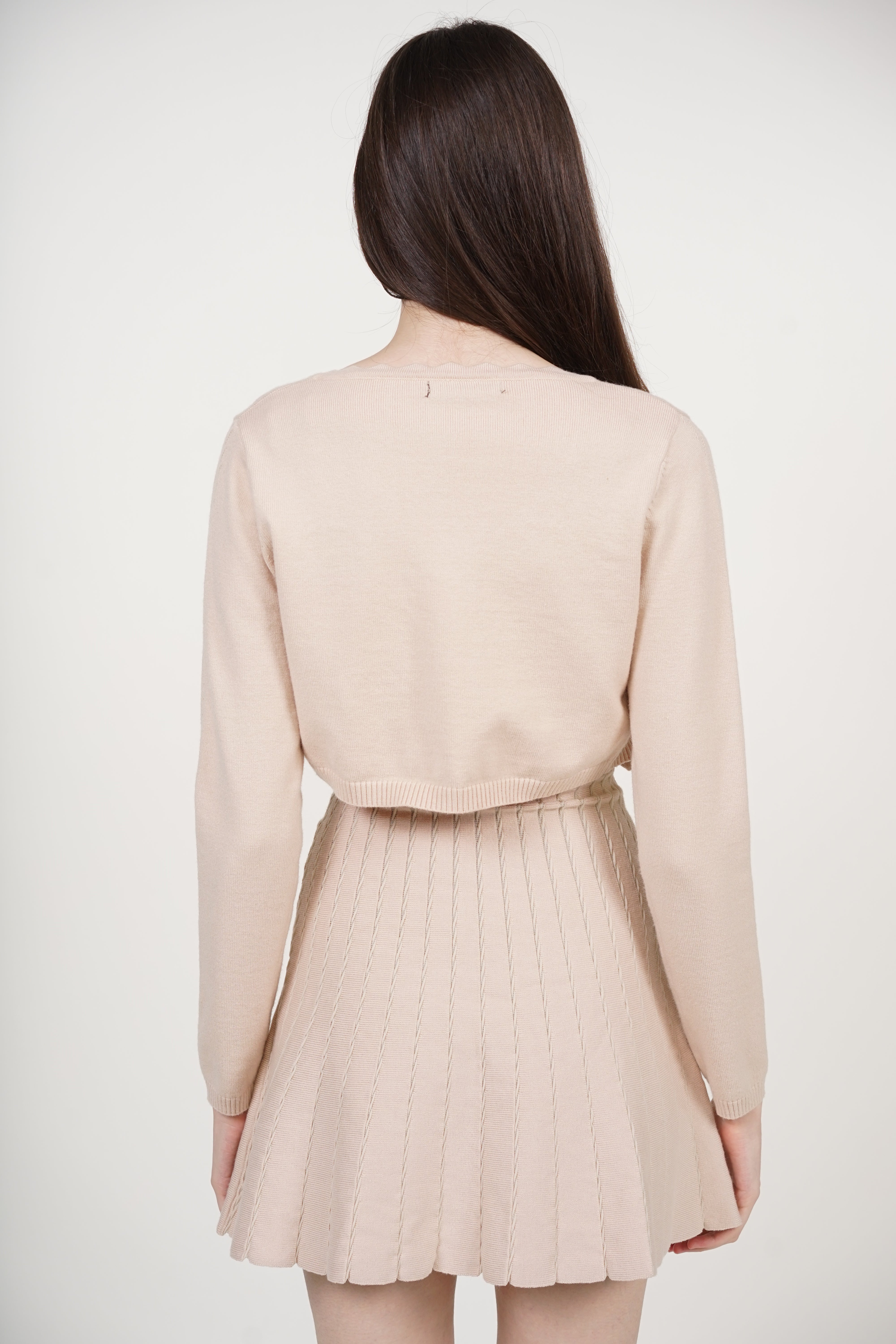Knit Scallop Trim Cardigan in Apricot