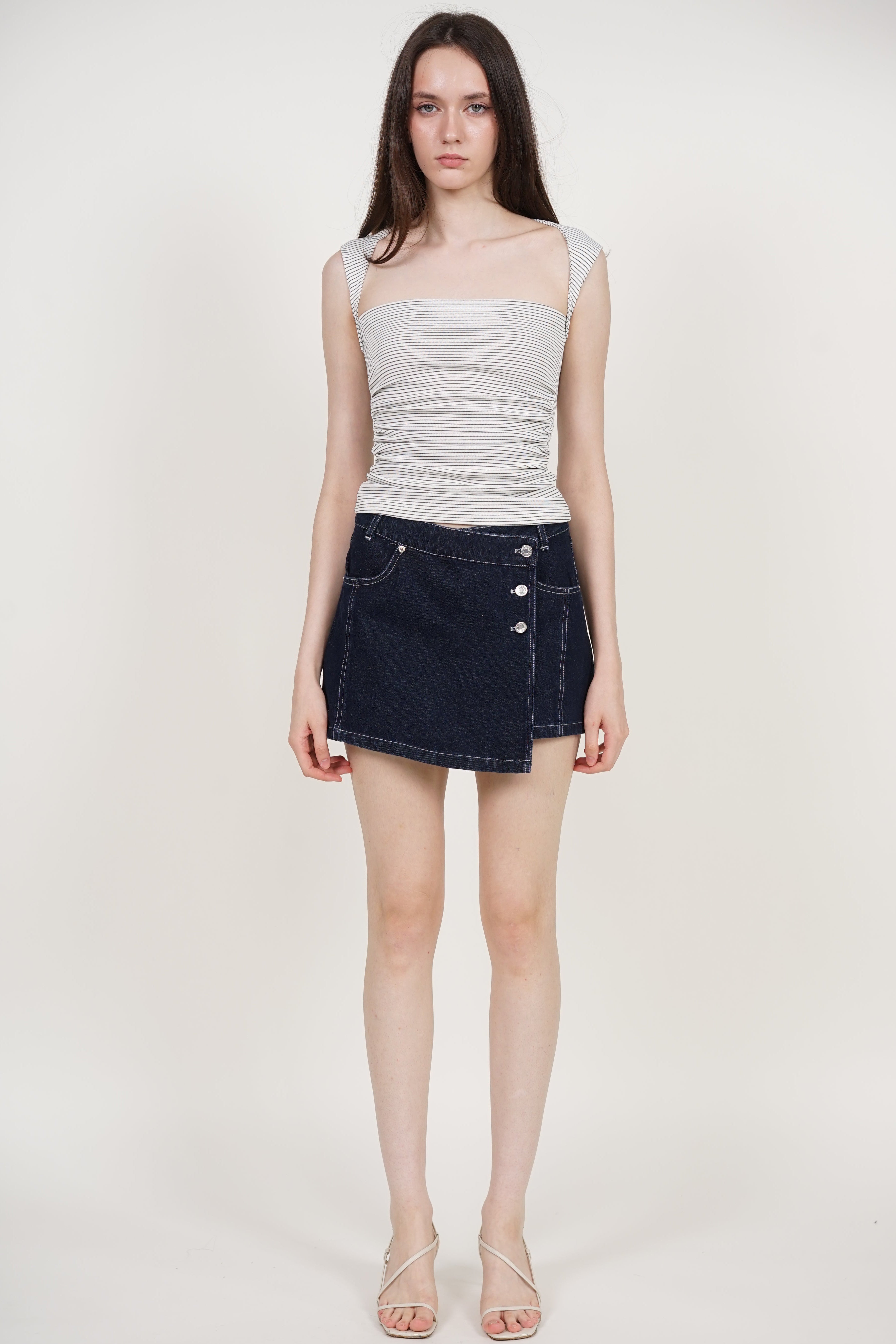 Square Neck Tank Top in White Stripes