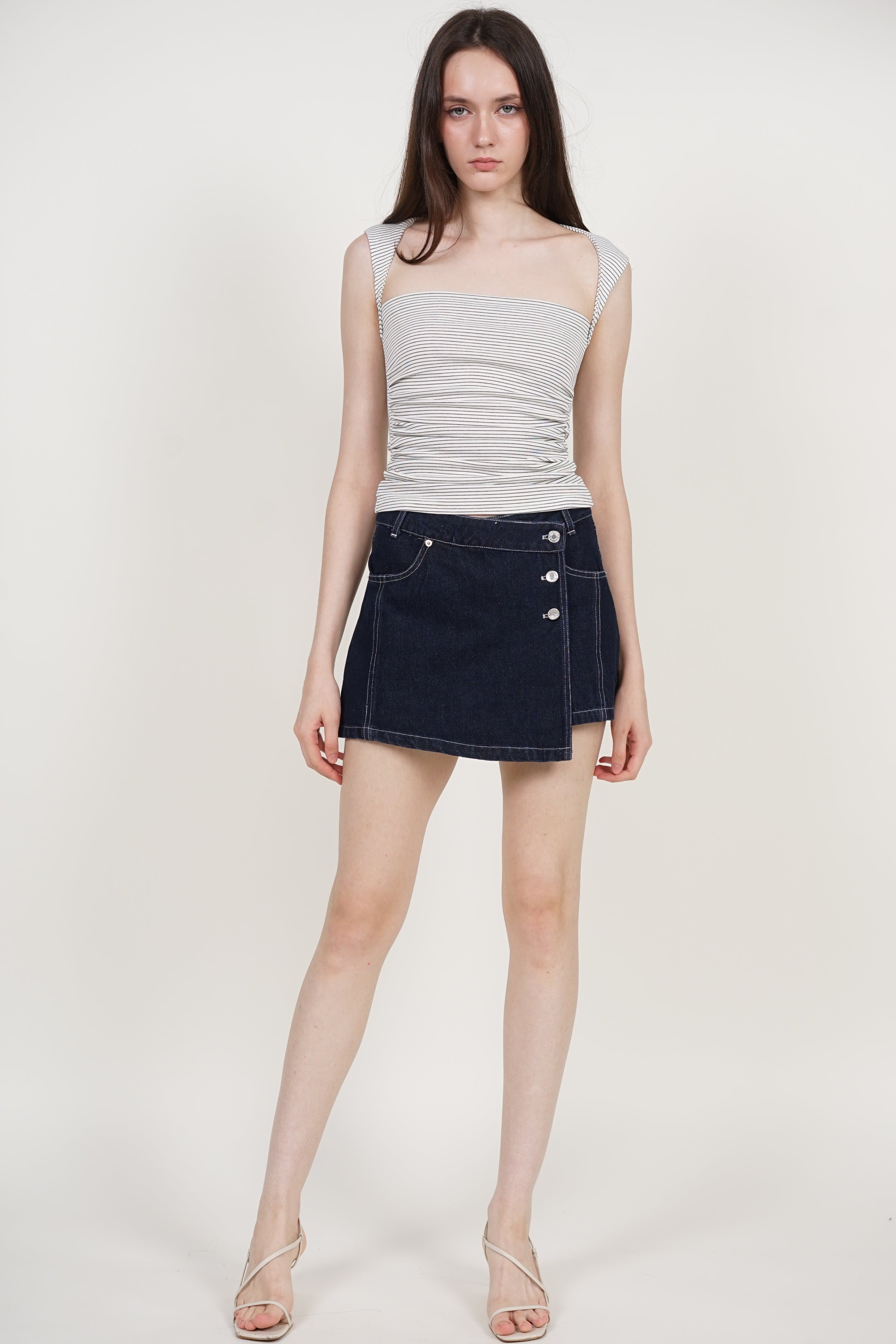 Square Neck Tank Top in White Stripes