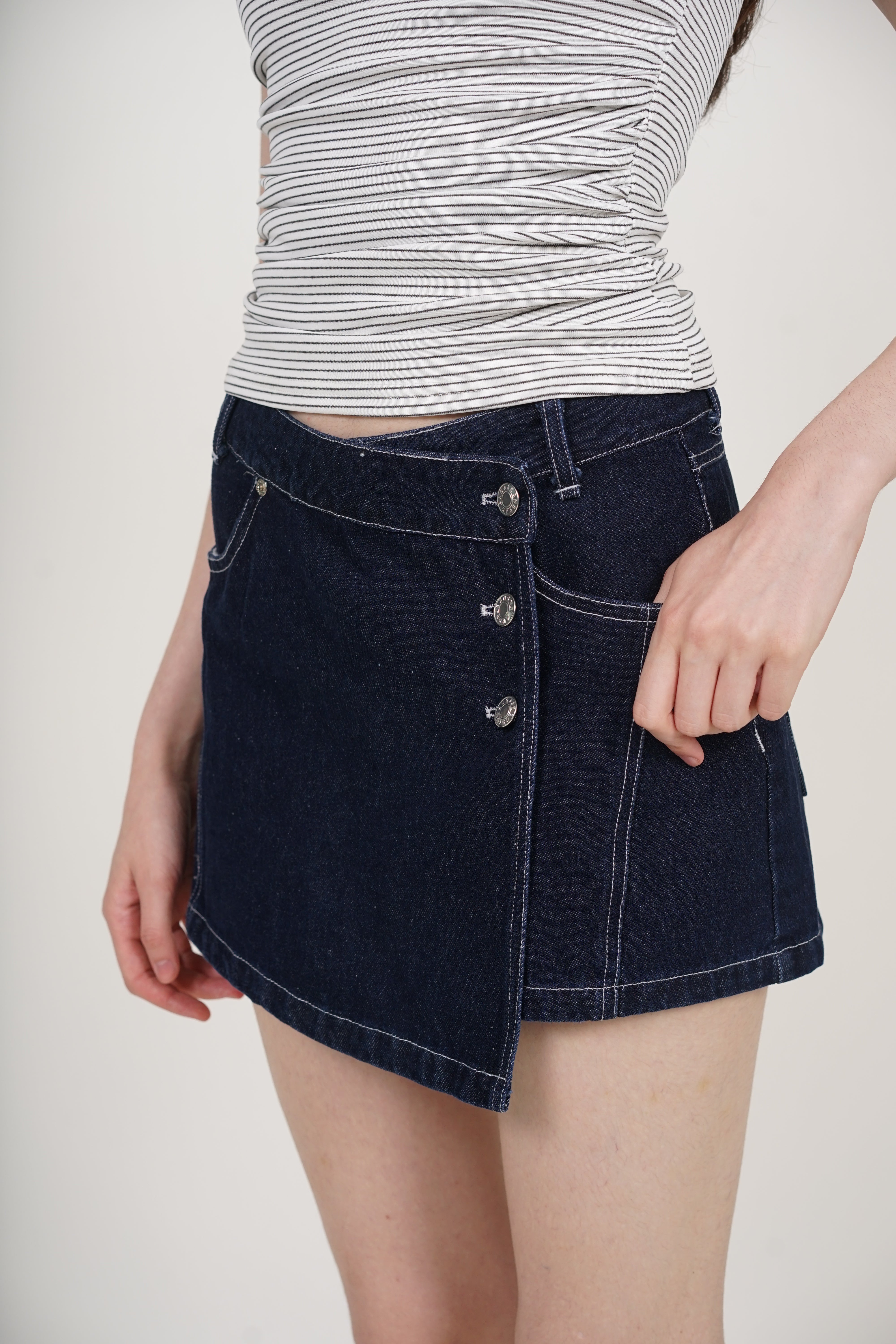 Button Wrap Skorts Denim in Dark Blue