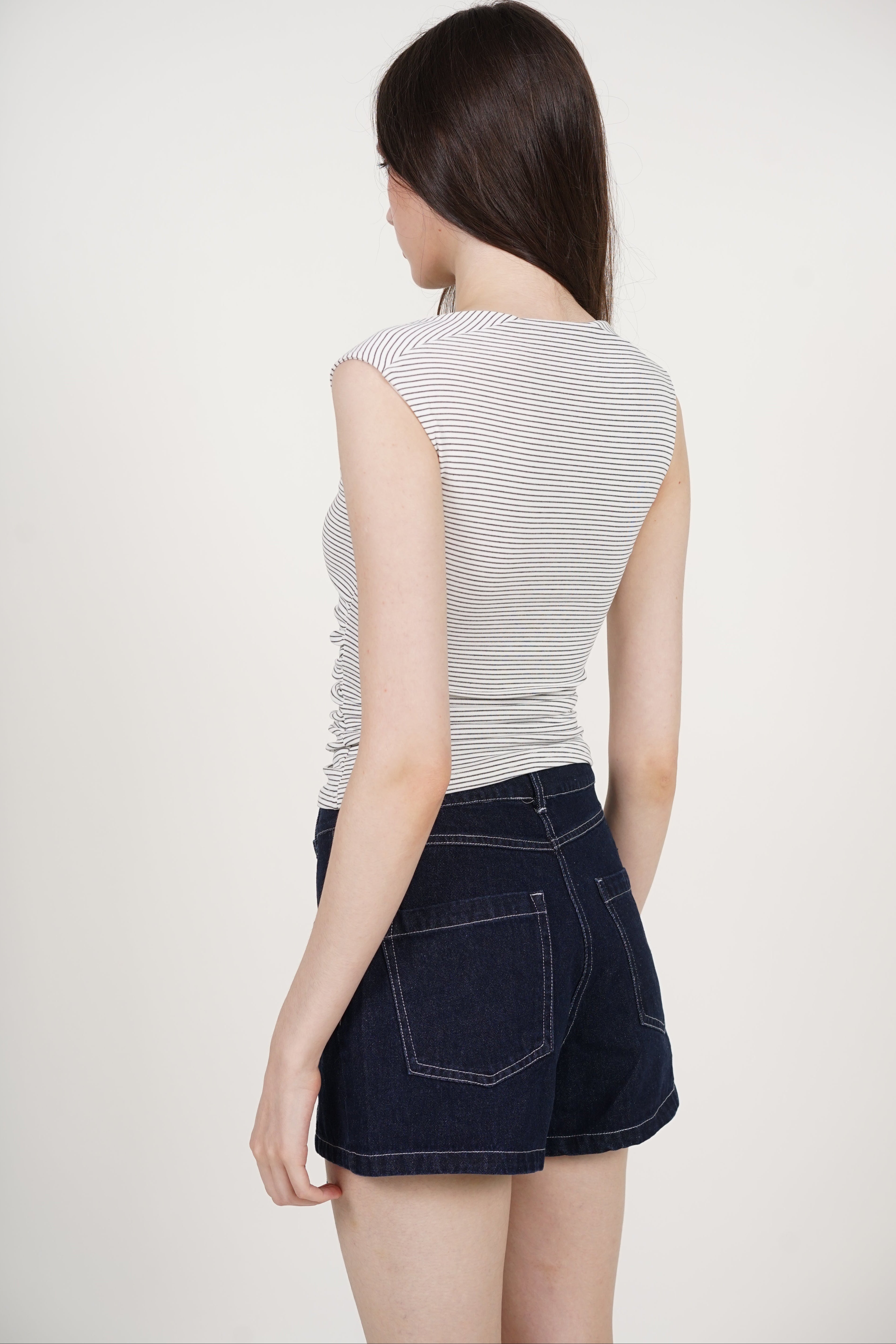 Square Neck Tank Top in White Stripes