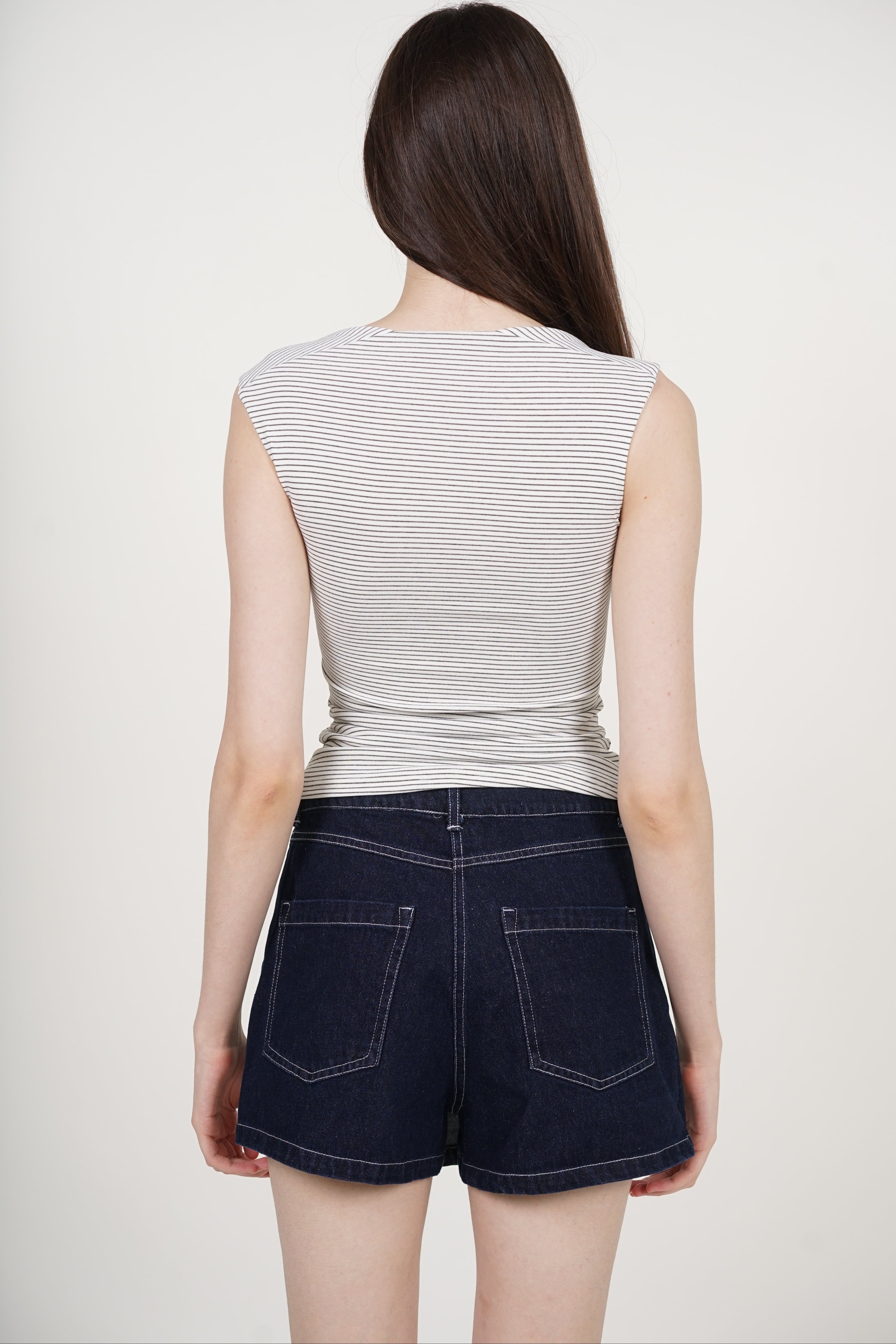 Square Neck Tank Top in White Stripes