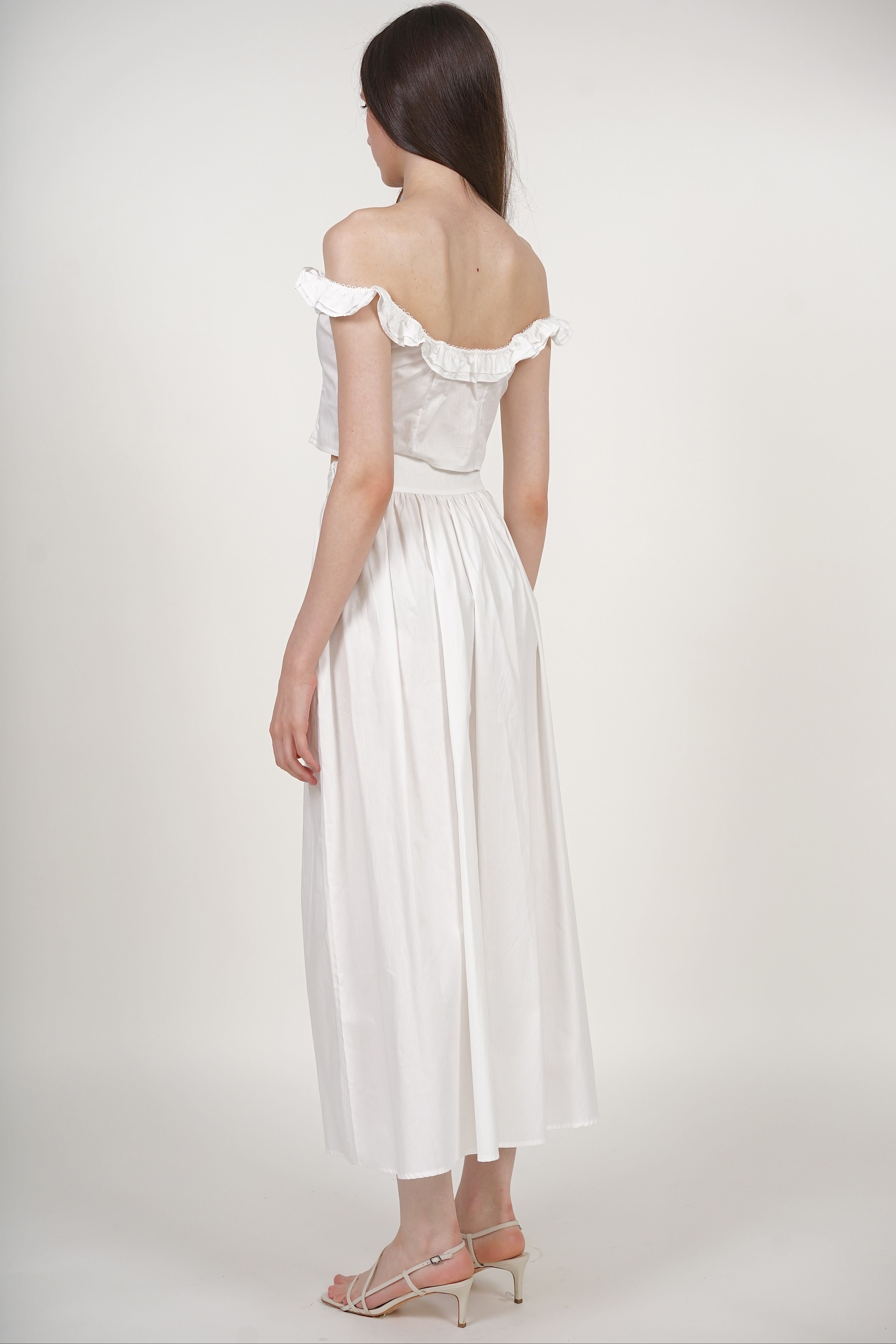 Gathered Flared Skirt in White