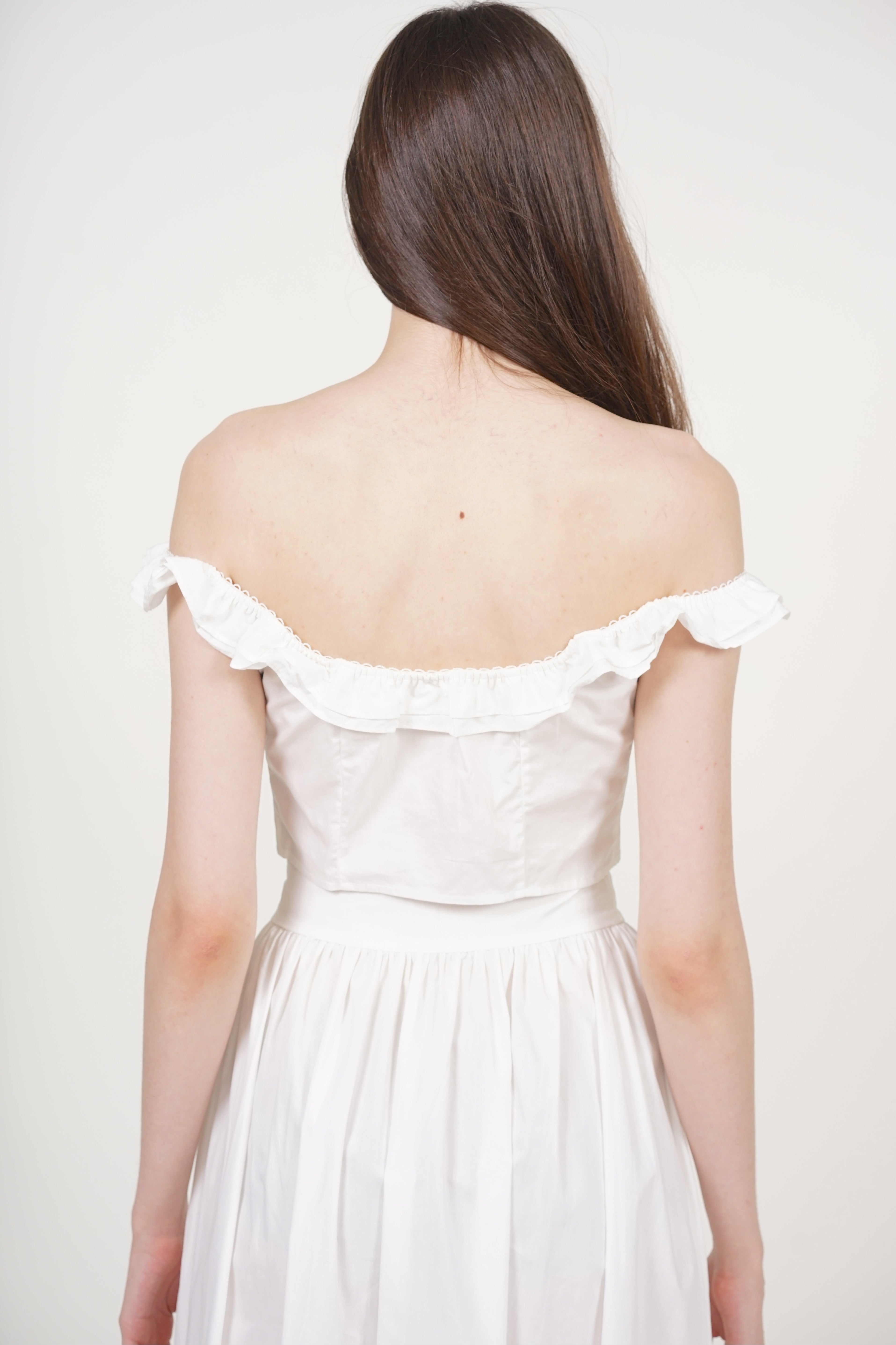Ruffled Pintuck Strap Top in White