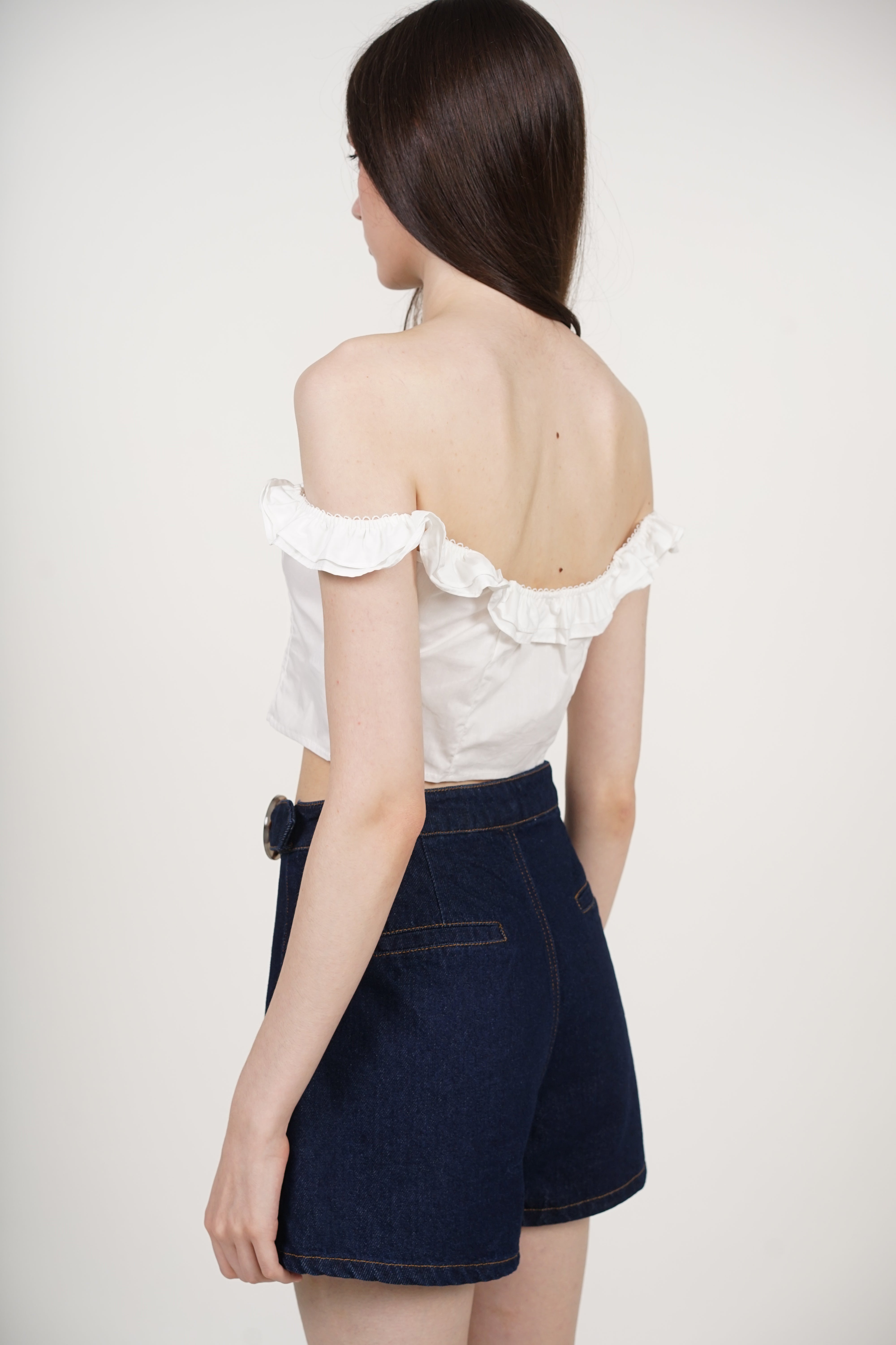 Wrap Denim Buckle Skorts in Dark Blue