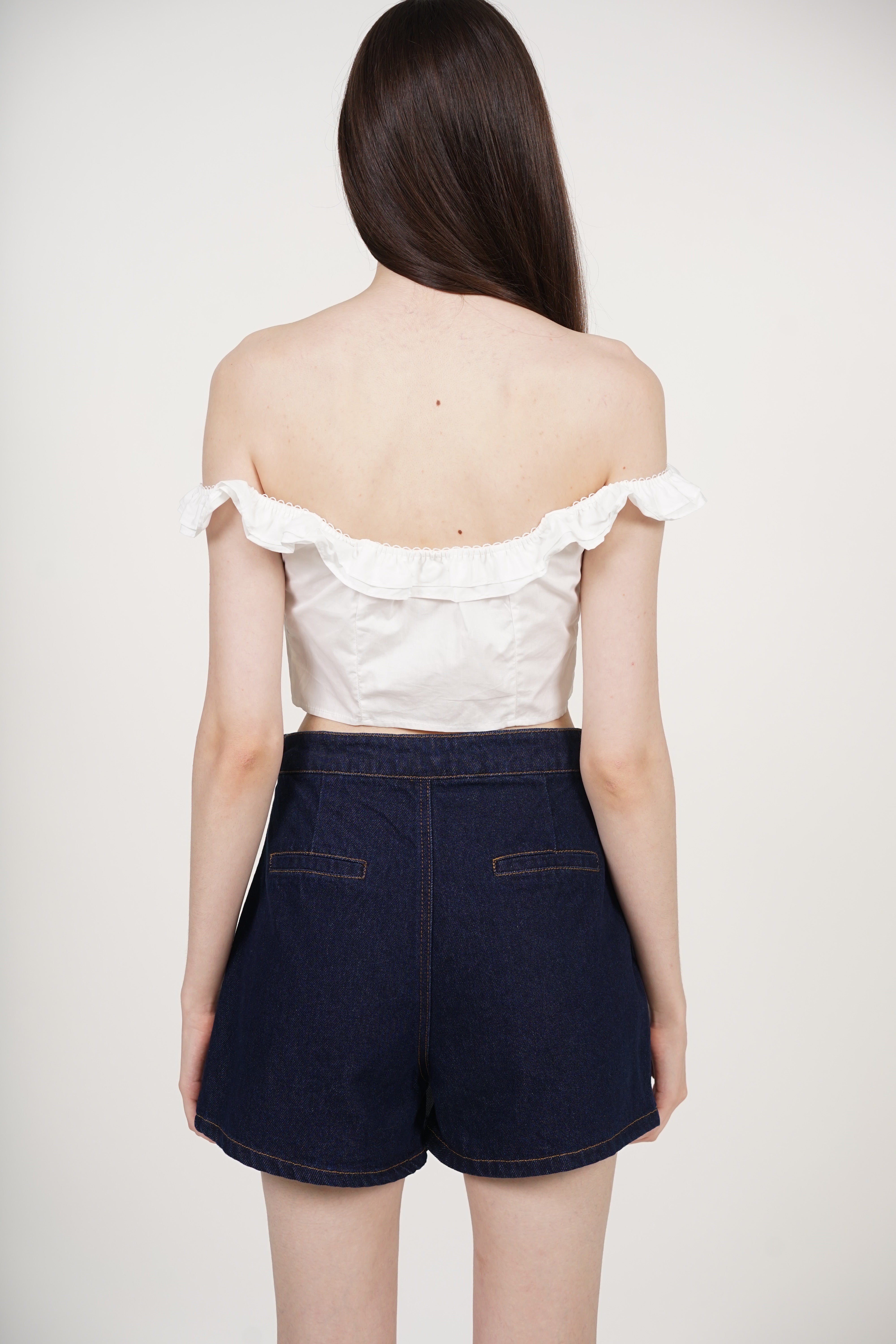 Wrap Denim Buckle Skorts in Dark Blue