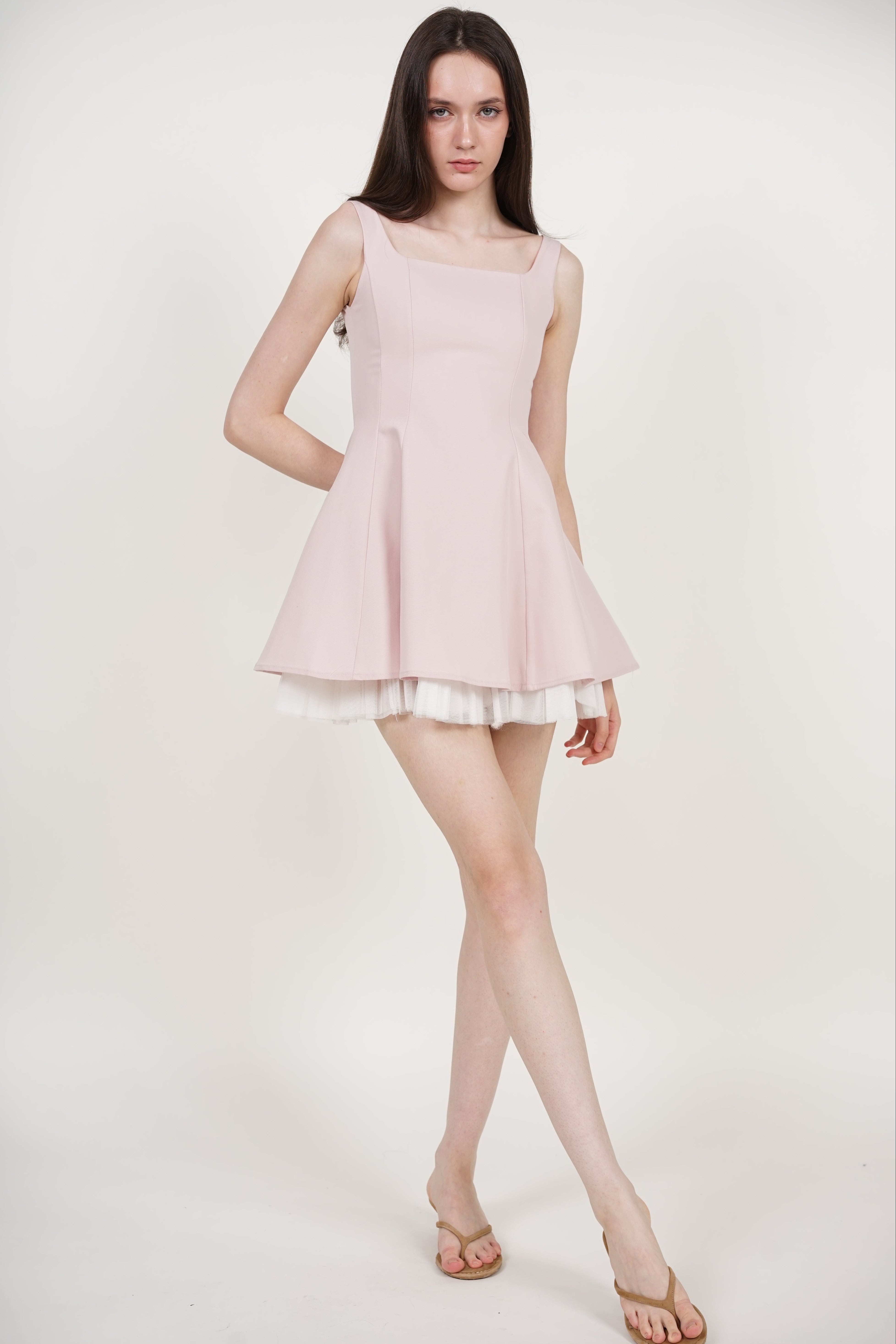 Sleeveless Contrast Mini Dress in Pink