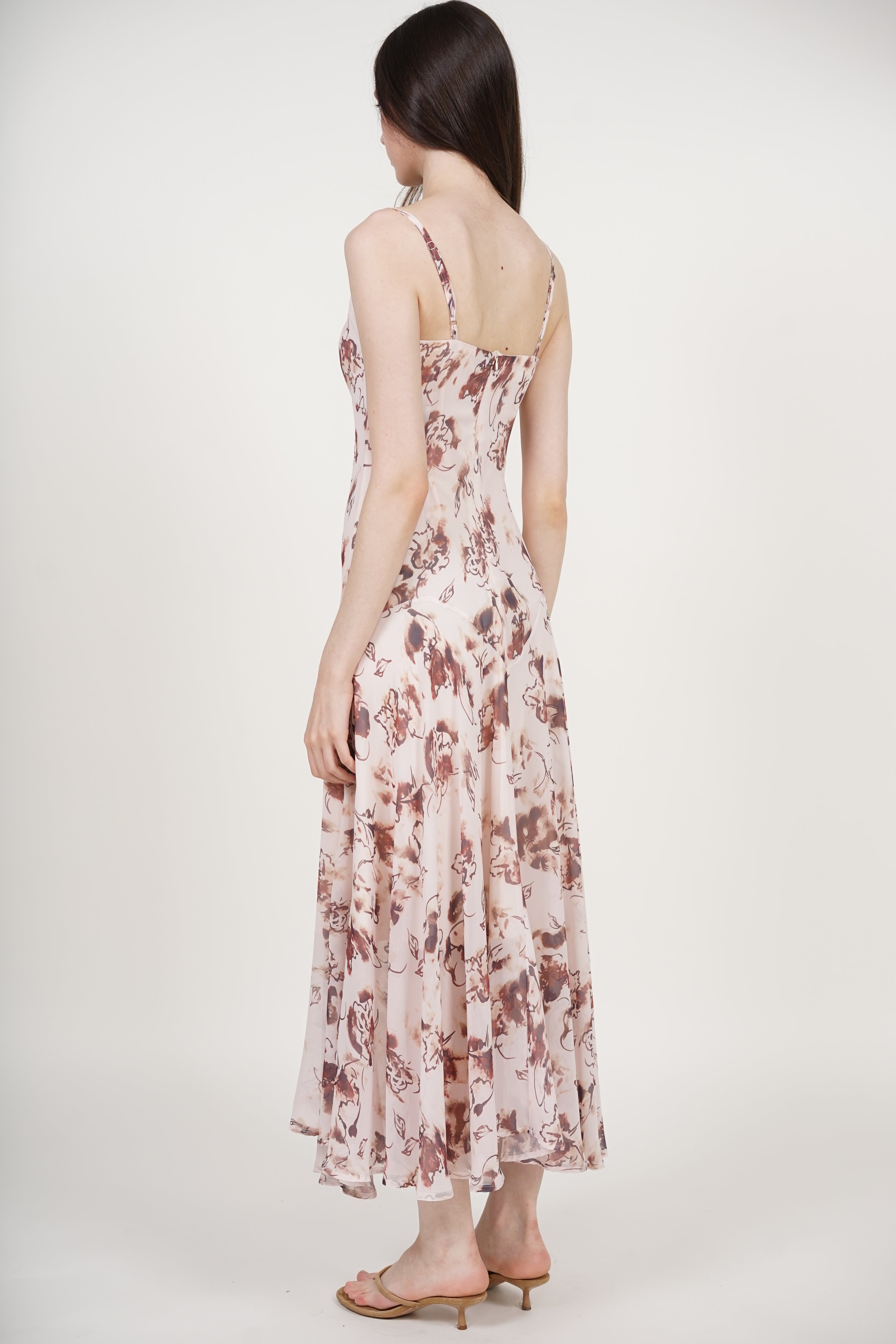 Cami Flare Maxi Dress in Nude Brown Floral