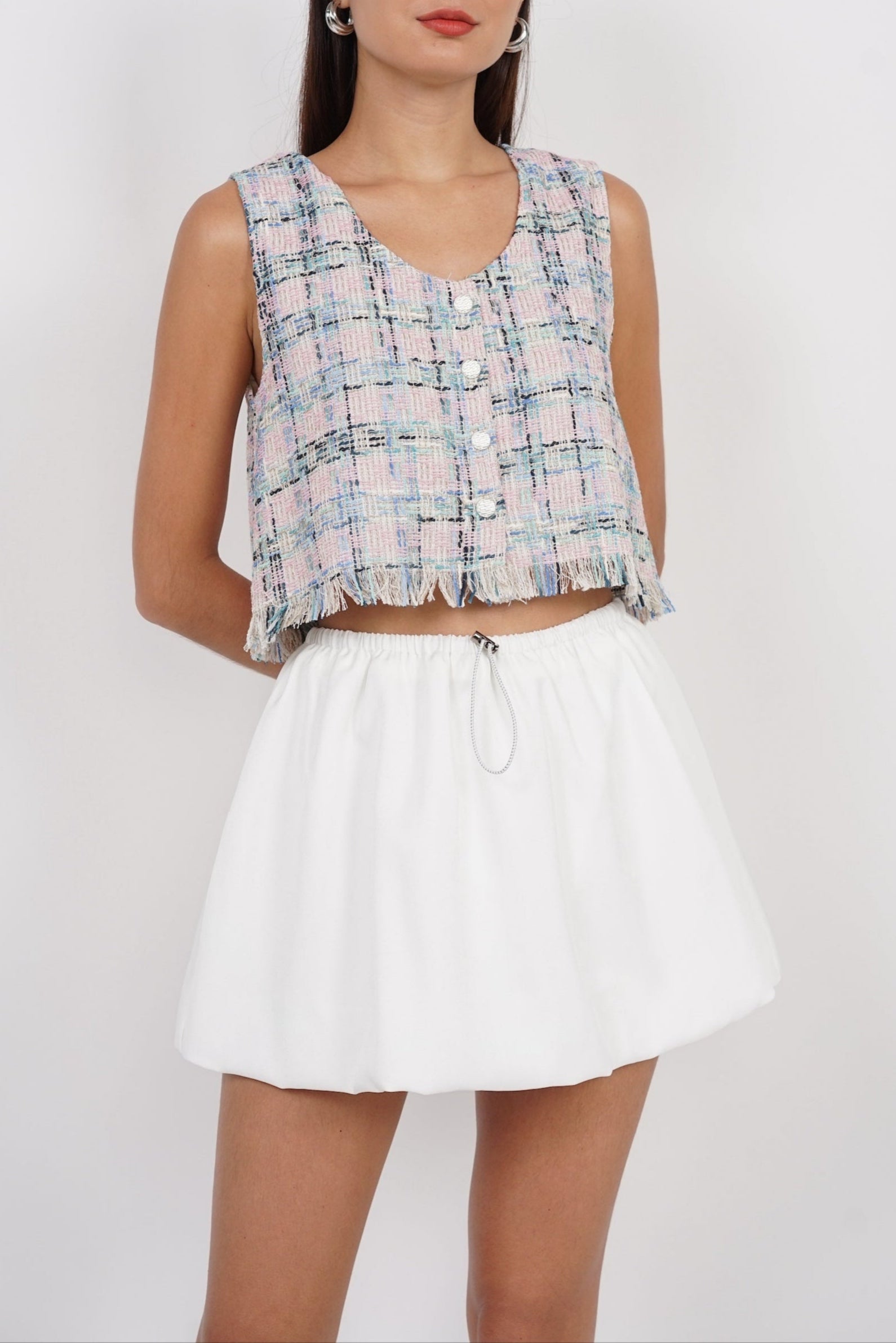 Bubble Hem Skorts in White