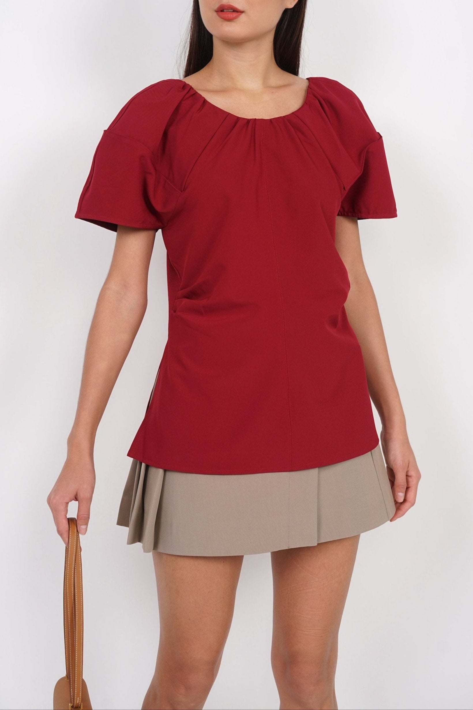 Gathered Scoop Neck Top in Burgundy