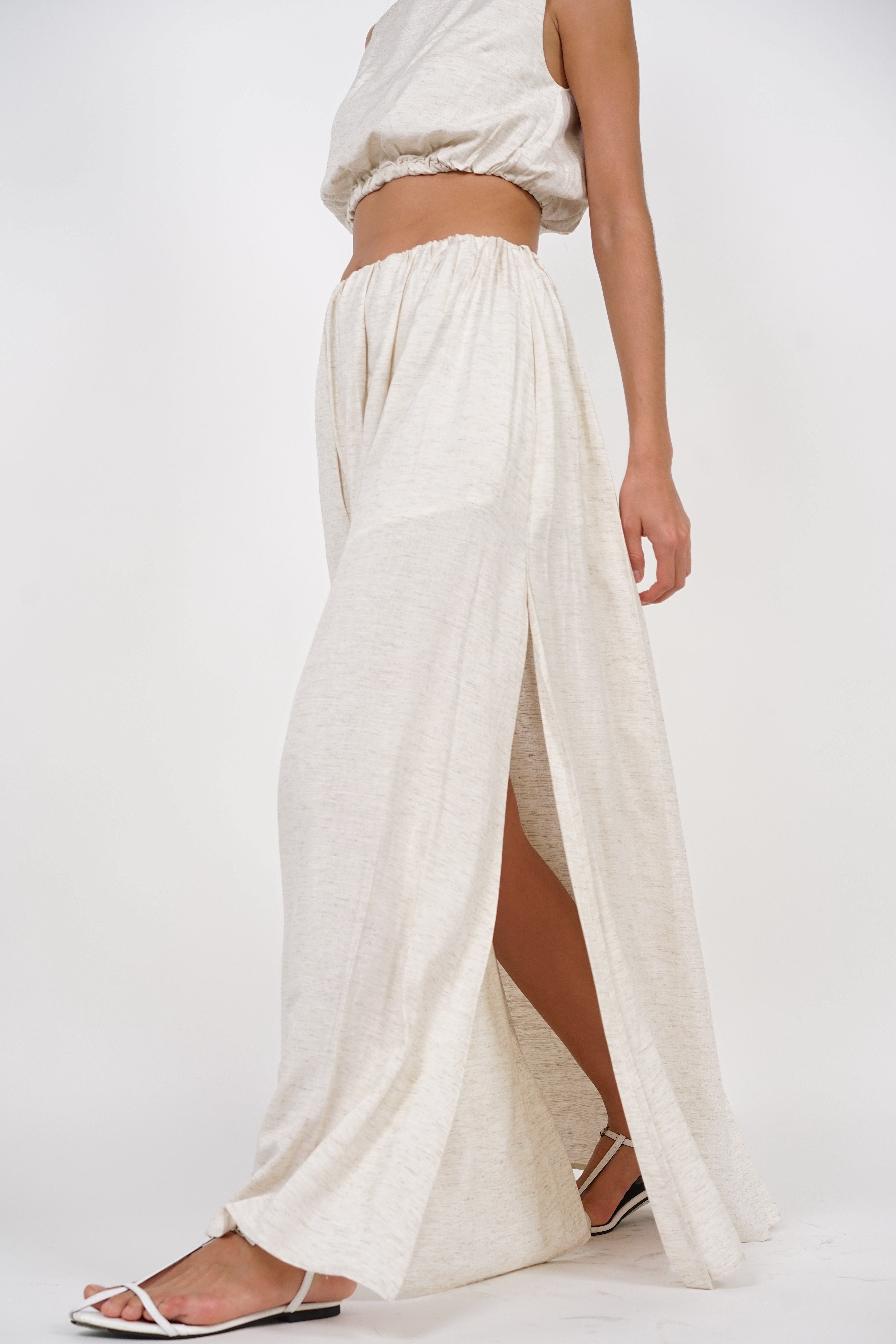 Gathered Waist Flare Skirt in Oat