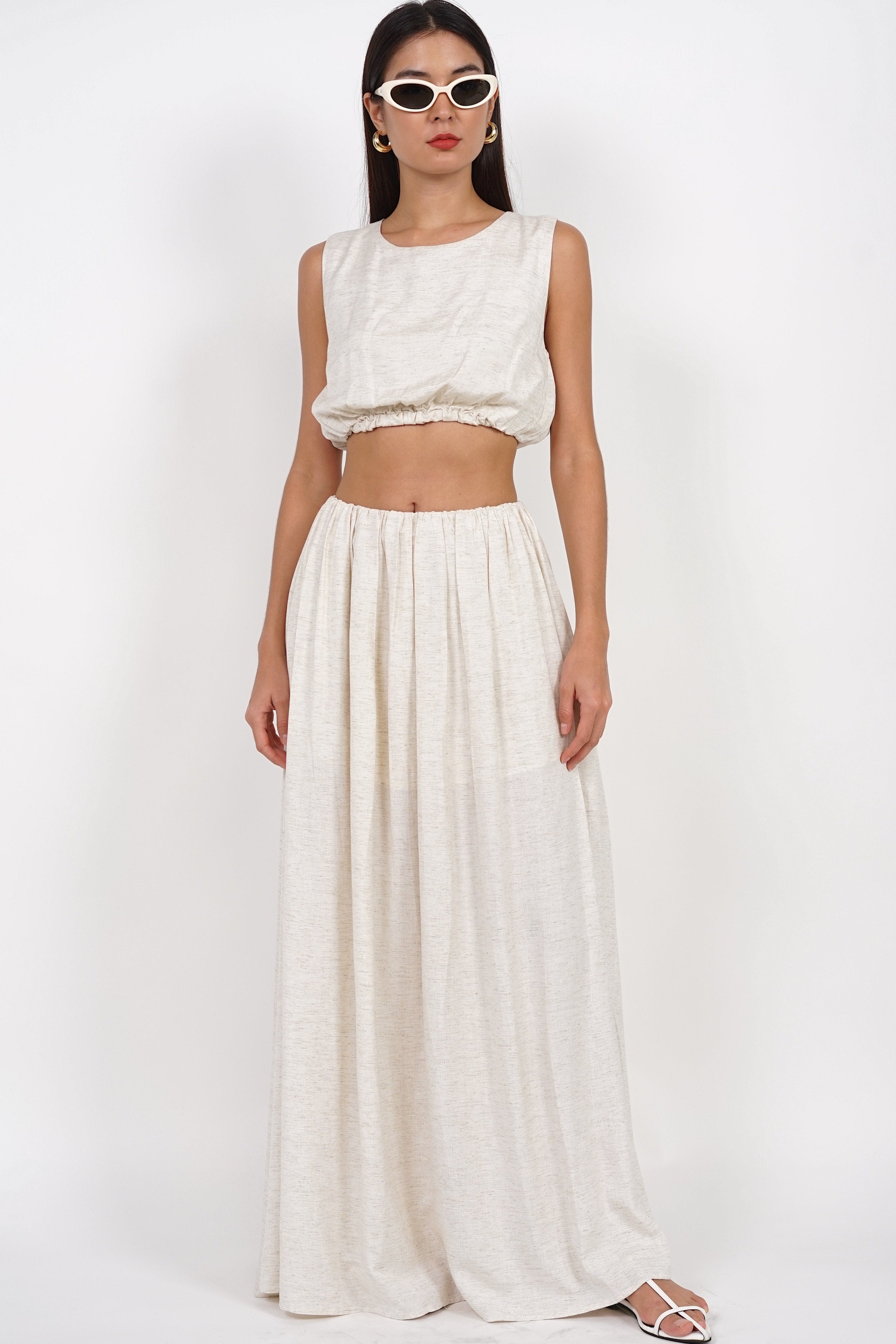Elastic Gathered Waist Crop Top in Oat