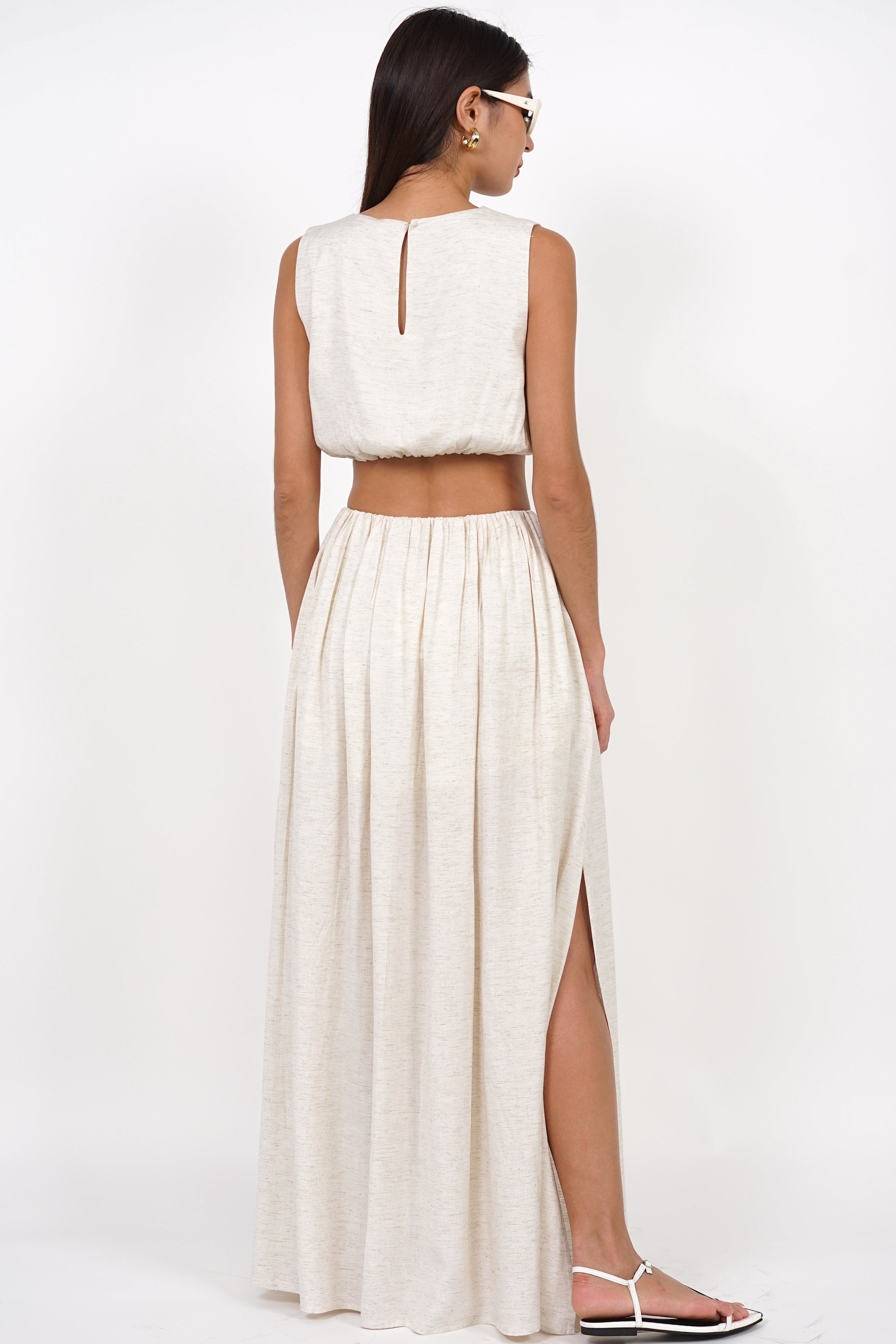 Gathered Waist Flare Skirt in Oat