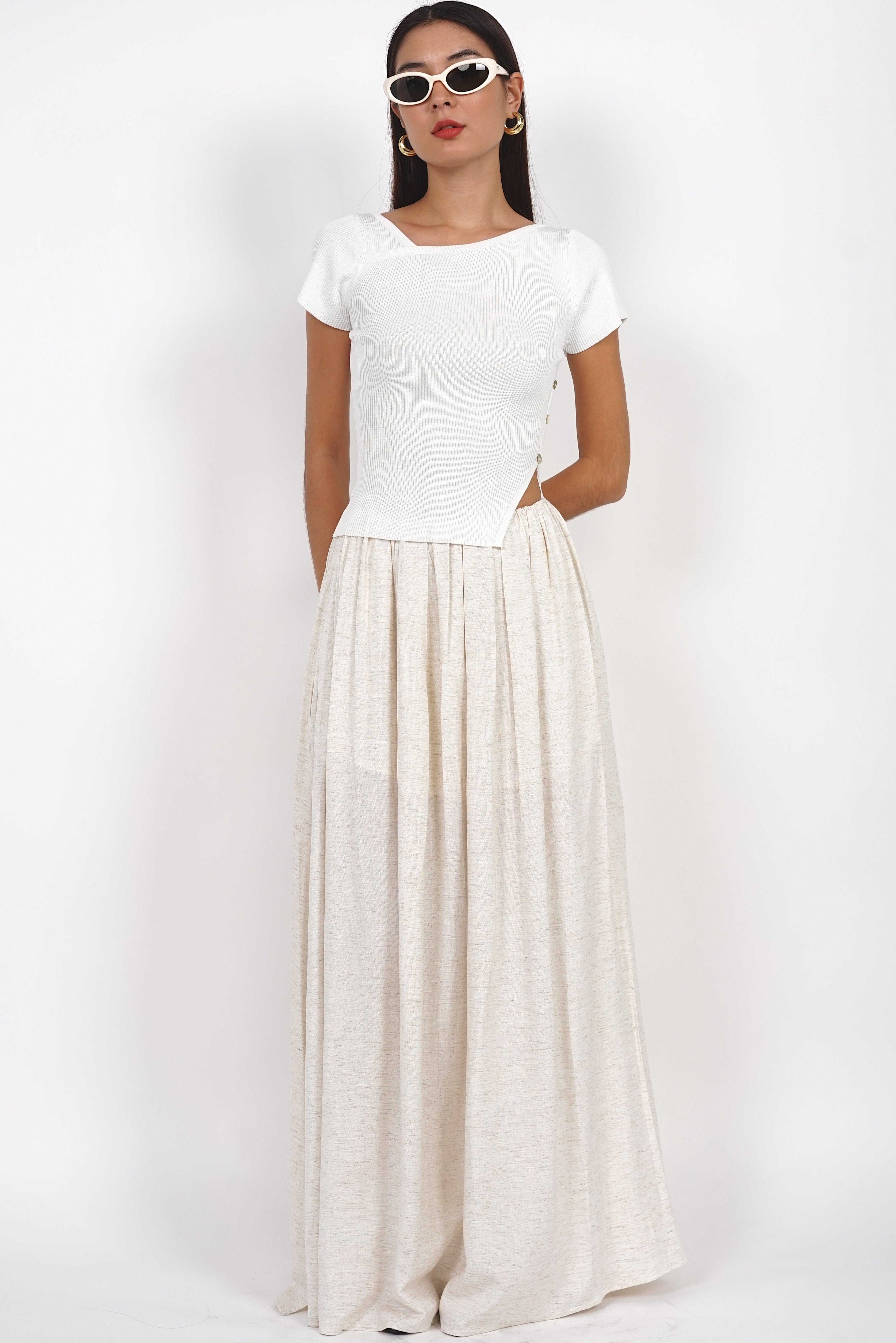 Gathered Waist Flare Skirt in Oat