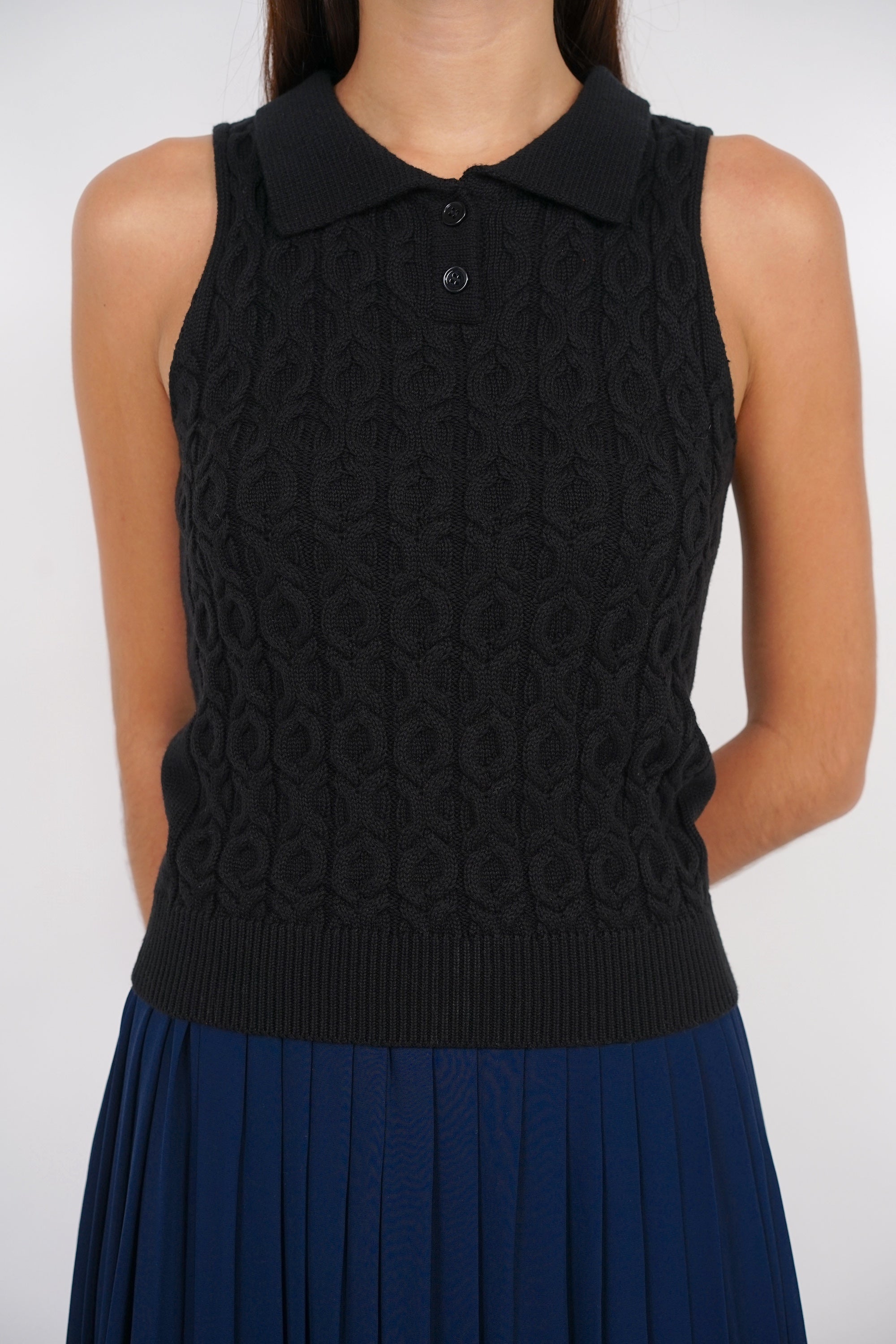 Halter Cable Knit Top in Black