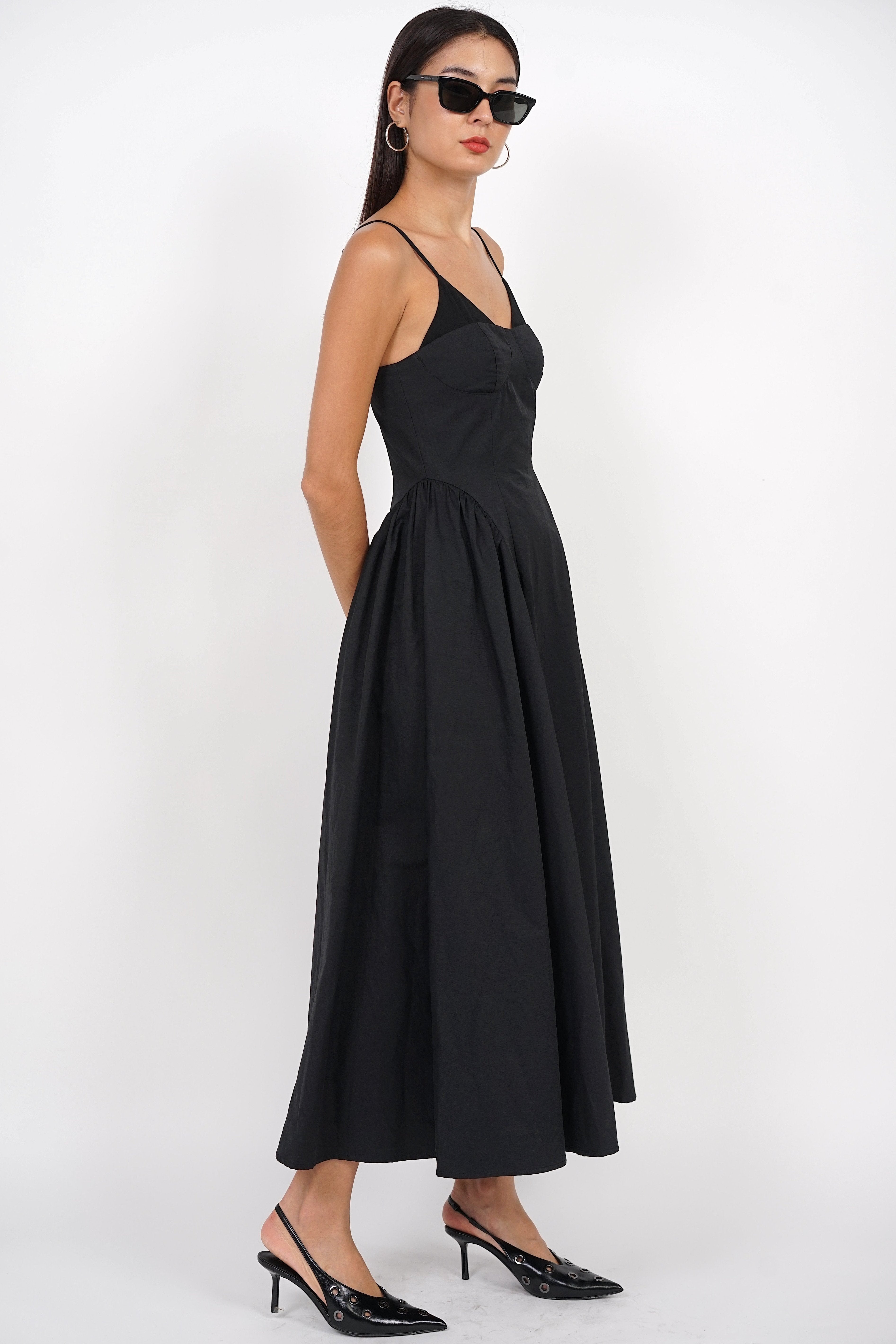 Bustier Gathered Dress in Black