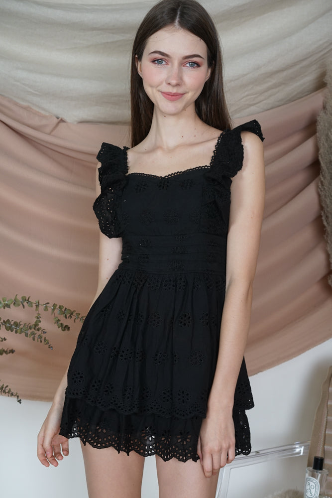Adola Eyelet Romper in Black