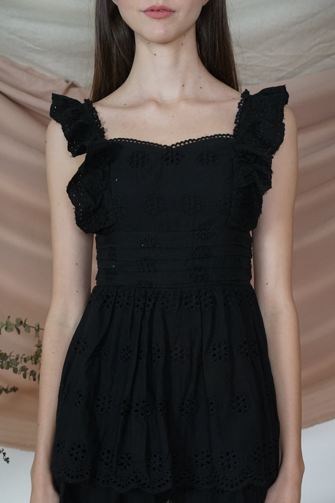 Adola Eyelet Romper in Black