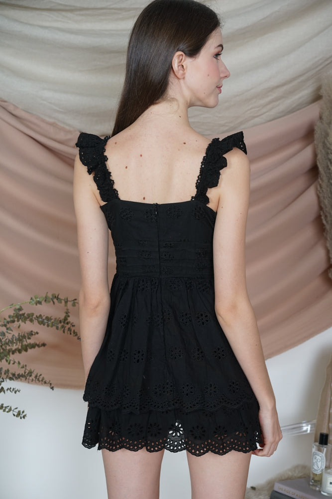 Adola Eyelet Romper in Black