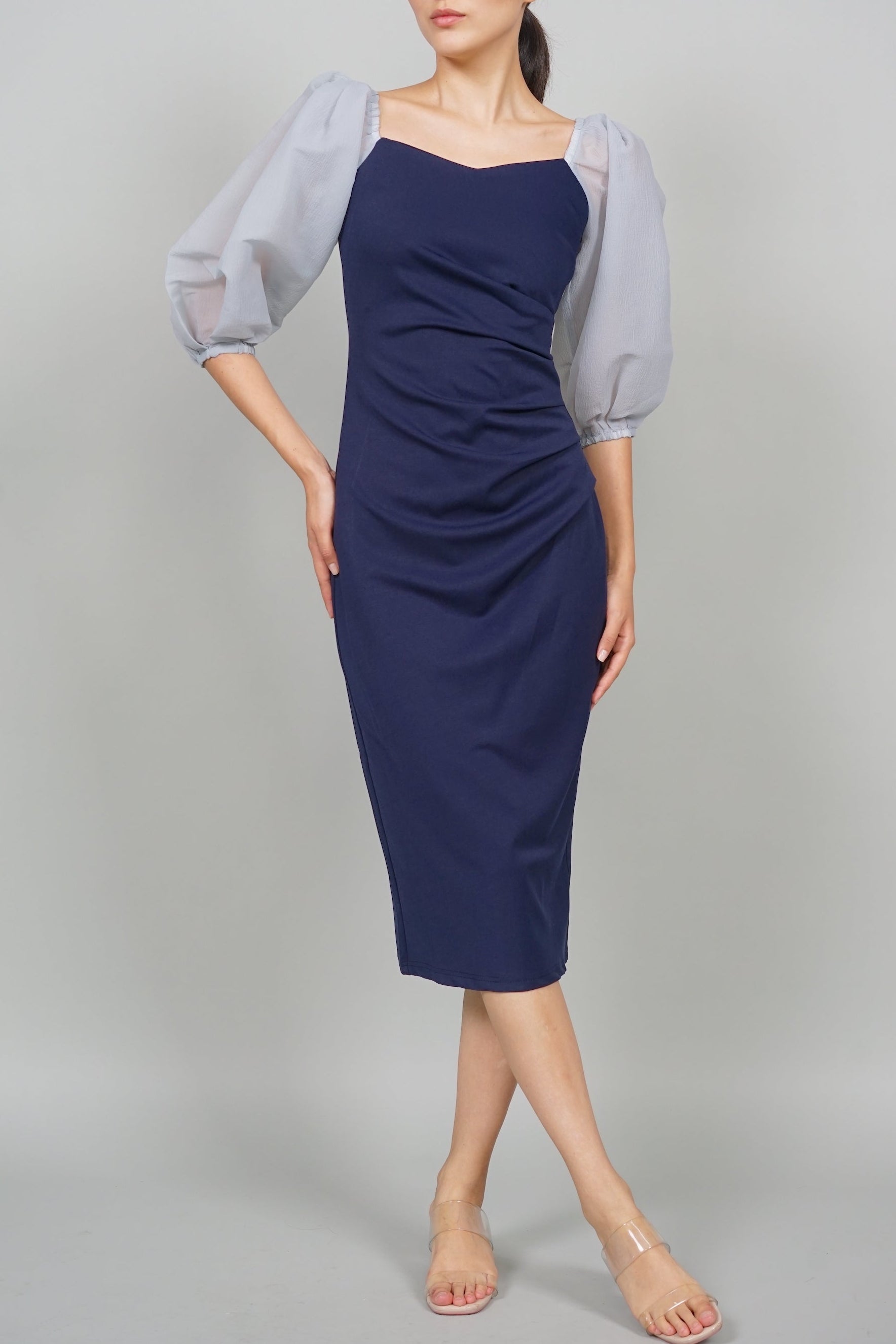 Trinity Contrast Midi Dress in Midnight