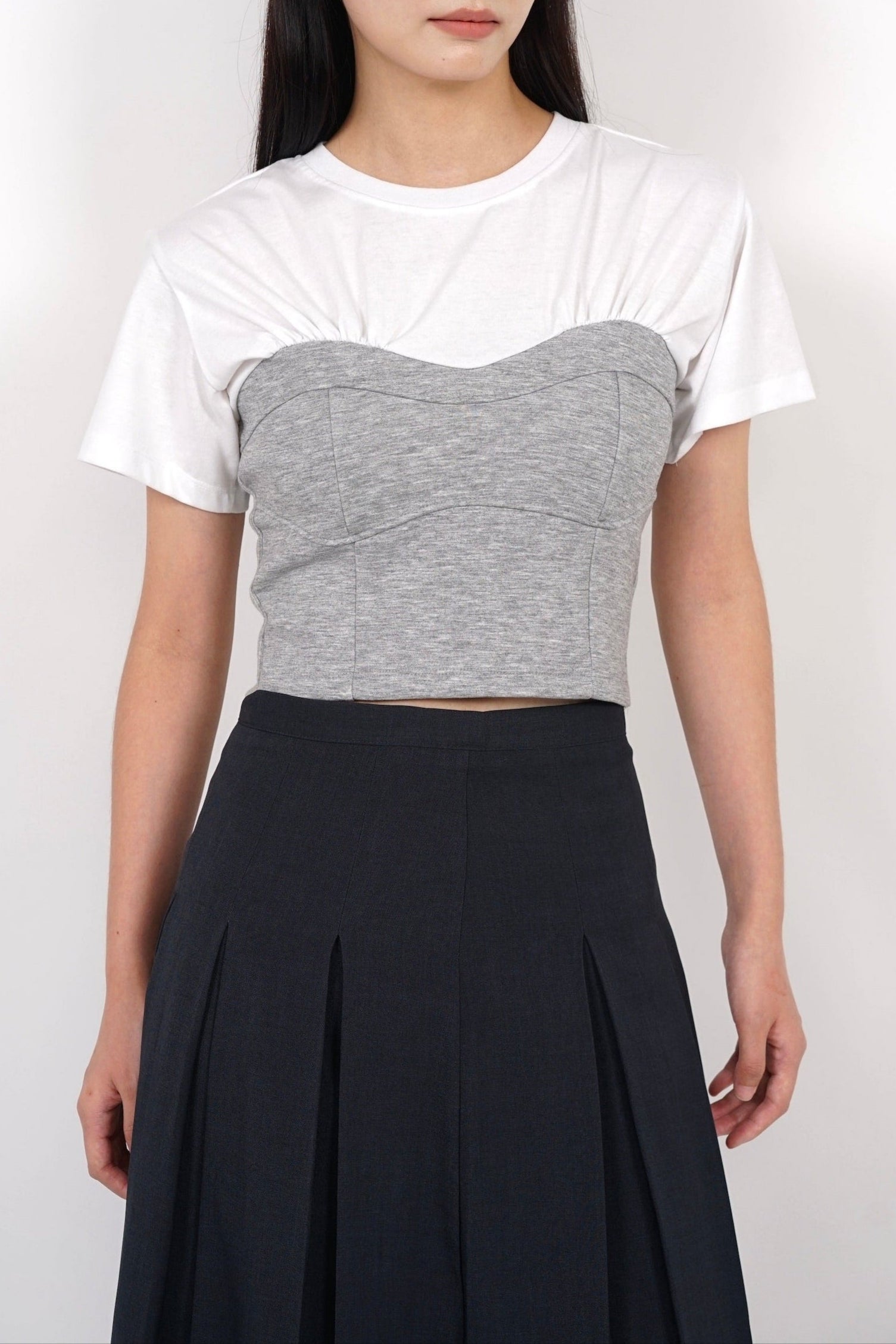 Short Sleeve Bustier Top in White Grey
