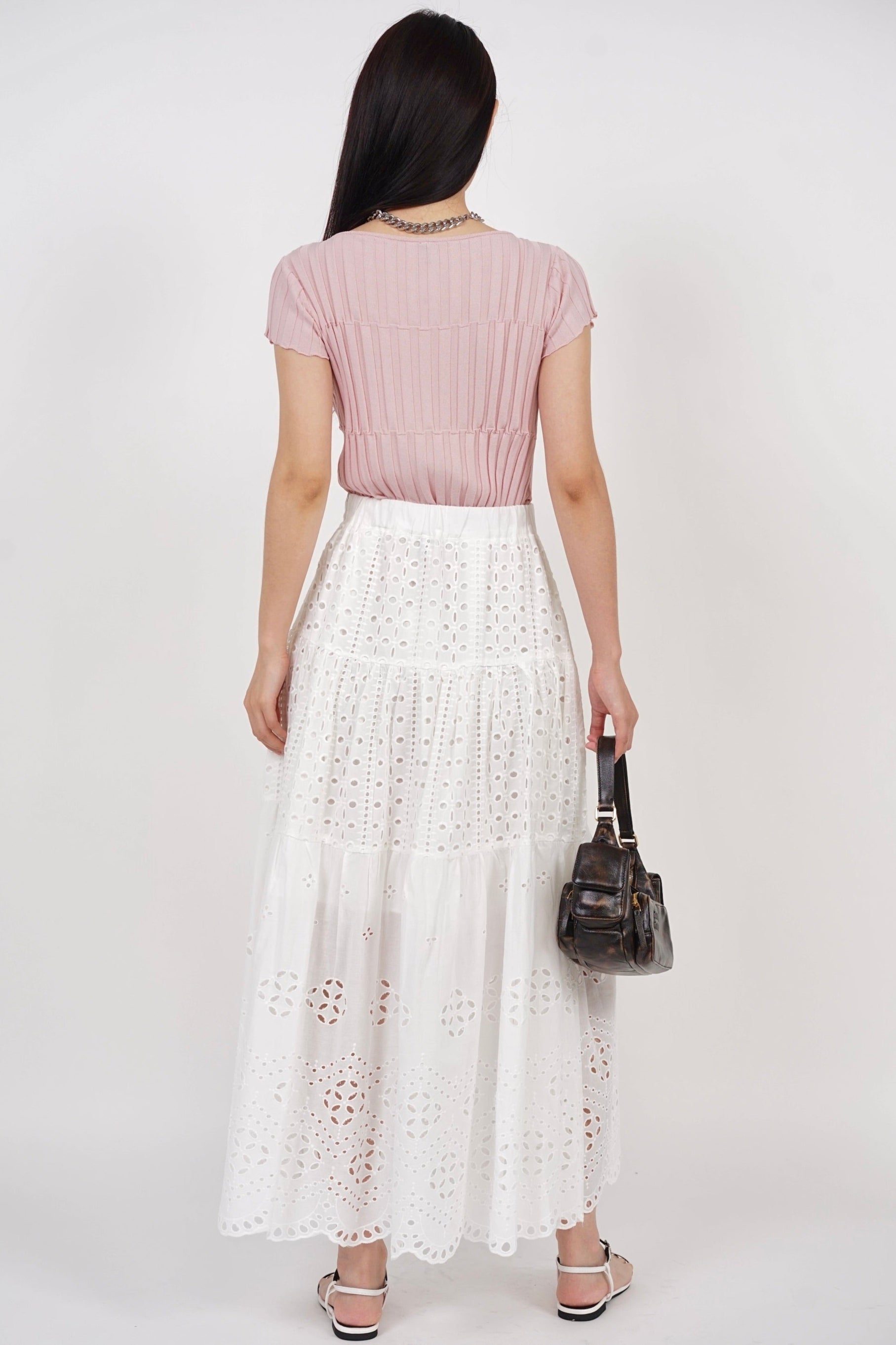Eyelet Tiered Skirt in White