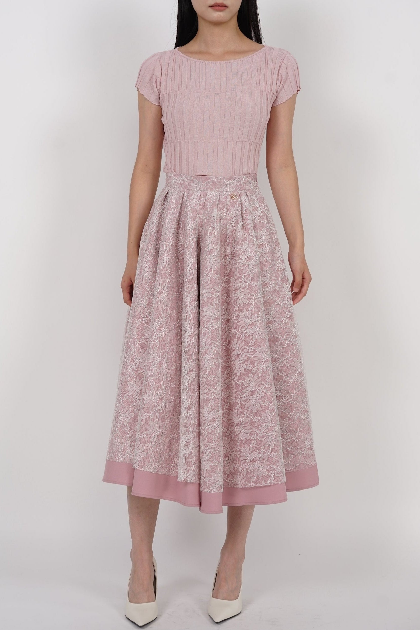 Flare Lace Circle Skirt in Pink