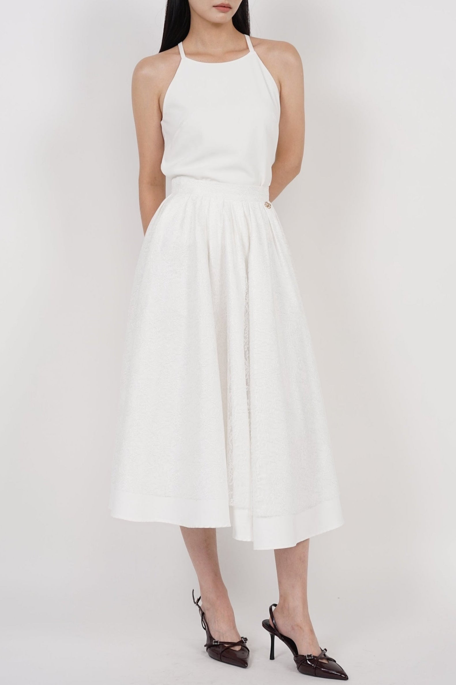 Flare Lace Circle Skirt in White