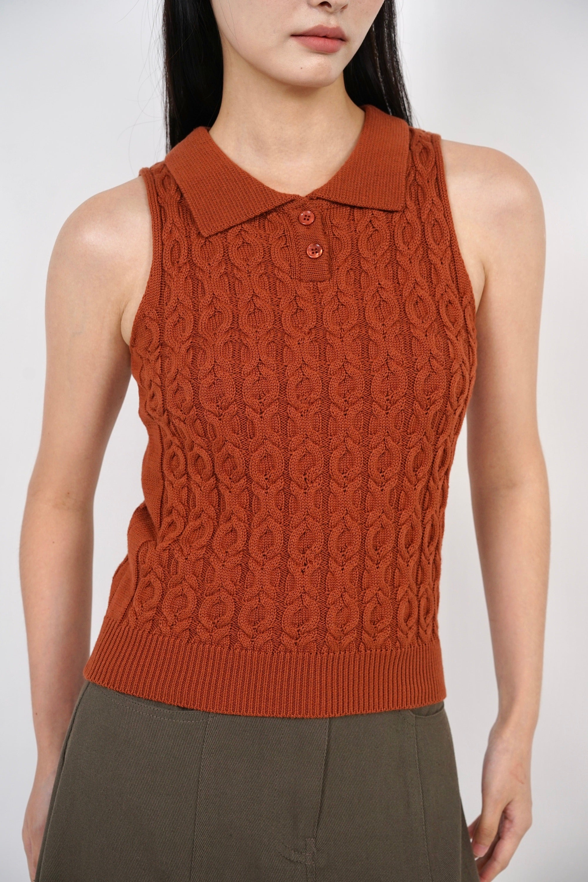 Halter Cable Knit Top in Camel