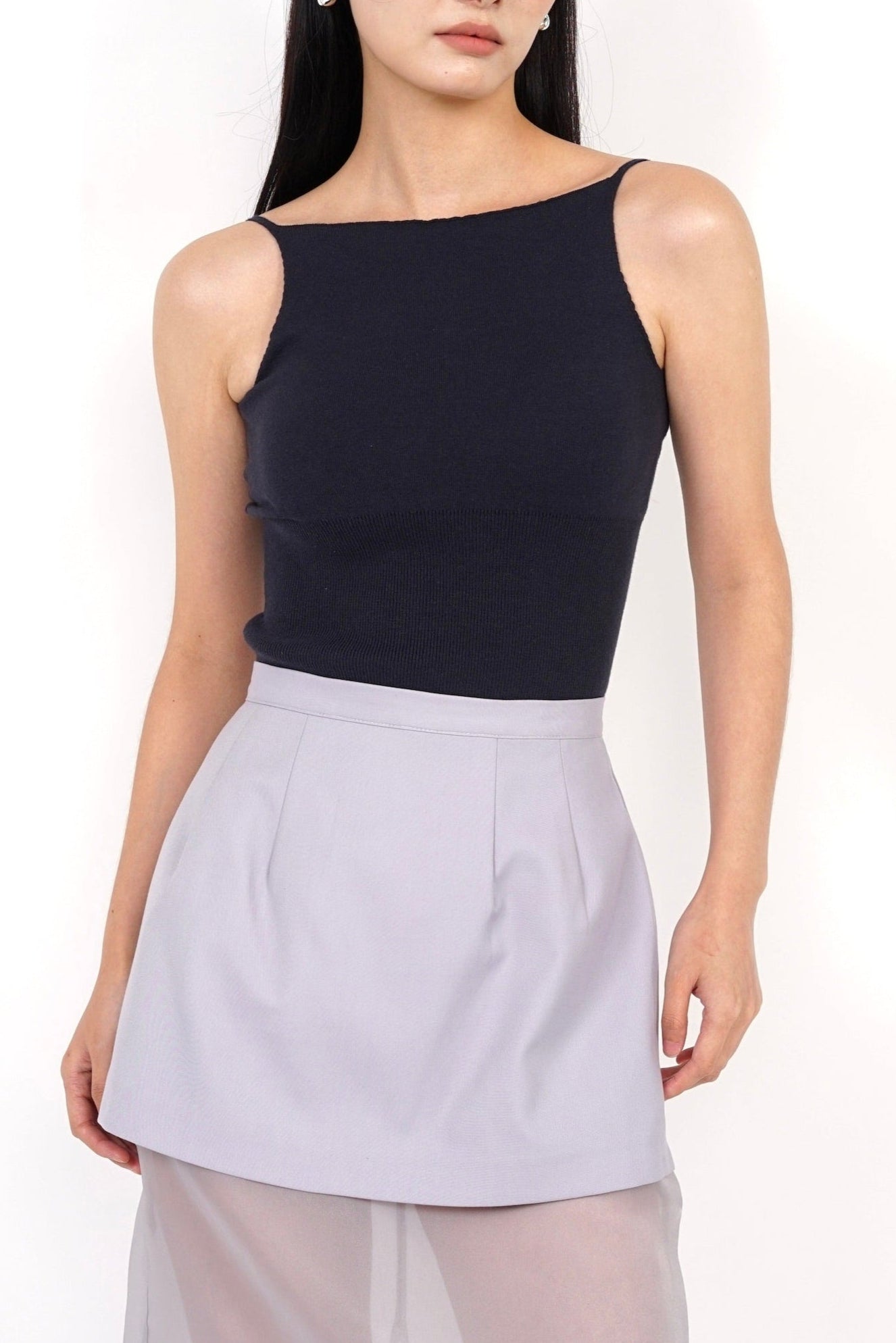 Padded Halter Neck Knit Top in Midnight
