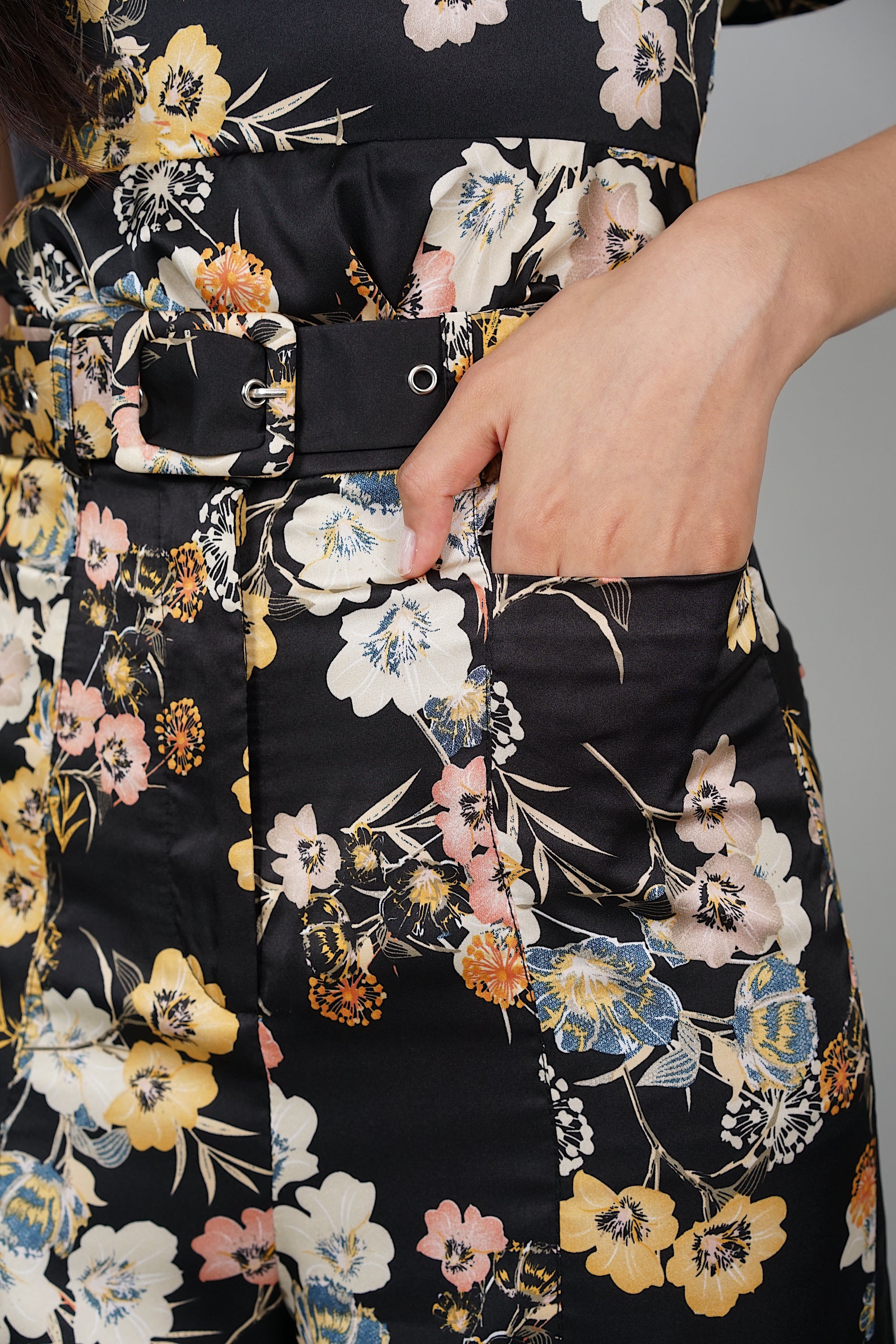 Huda Wide Leg Pants in Black Floral