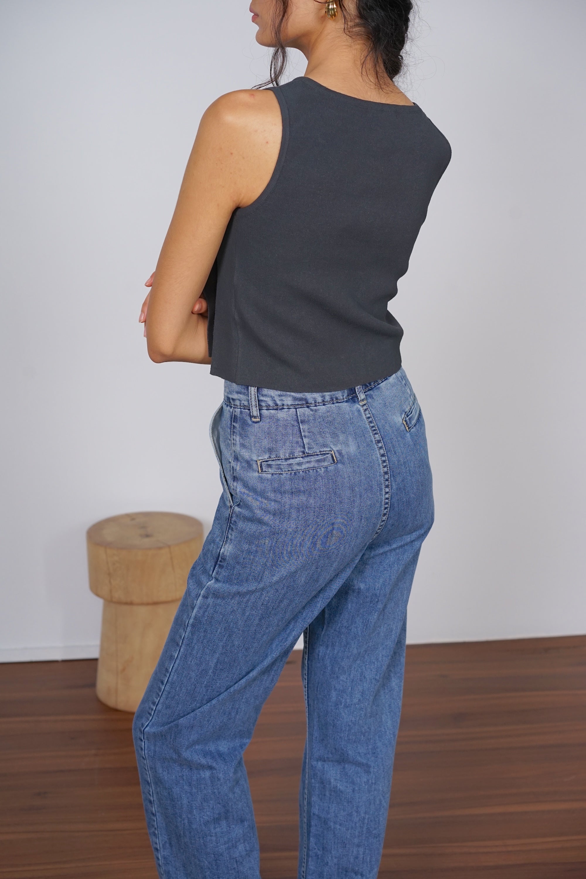 Side Slit Knit Top in Charcoal Grey