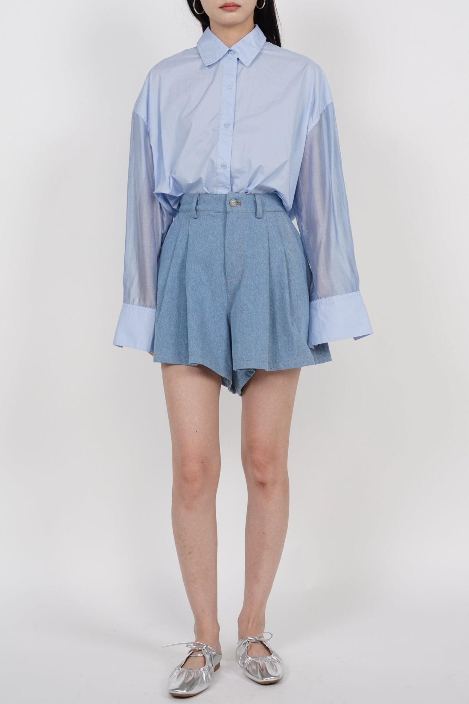 Flare Shorts in Denim Blue
